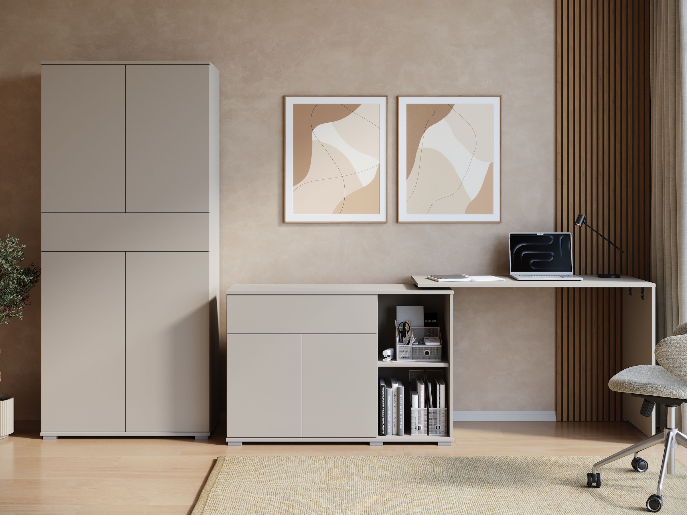 GOODproduct Schreibtisch »Kenia mit drehbarer Tischplatte 90°/180°, B/H/T: 109,5/75/50 cm« 1 Stk. tlg. Schublade & Türen mit Push-to-open, 2 höhenverstellbare Böden