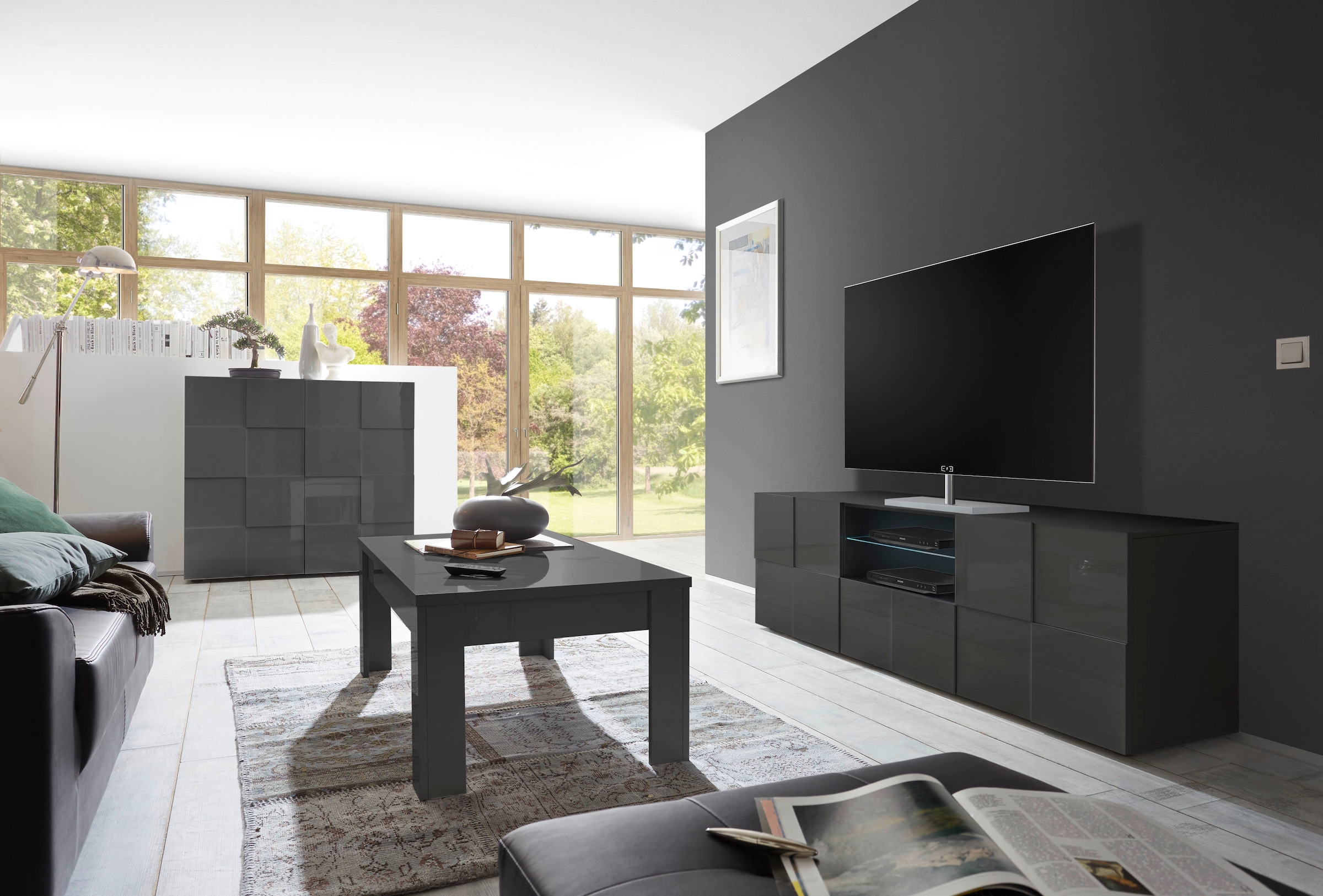 INOSIGN Lowboard »Dama Breite 181 cm, TV-Board 2 Türen, 1 Schubkasten, TV-Schrank« Front in 3D-Optik, viel Stauraum, verschiedene Farben