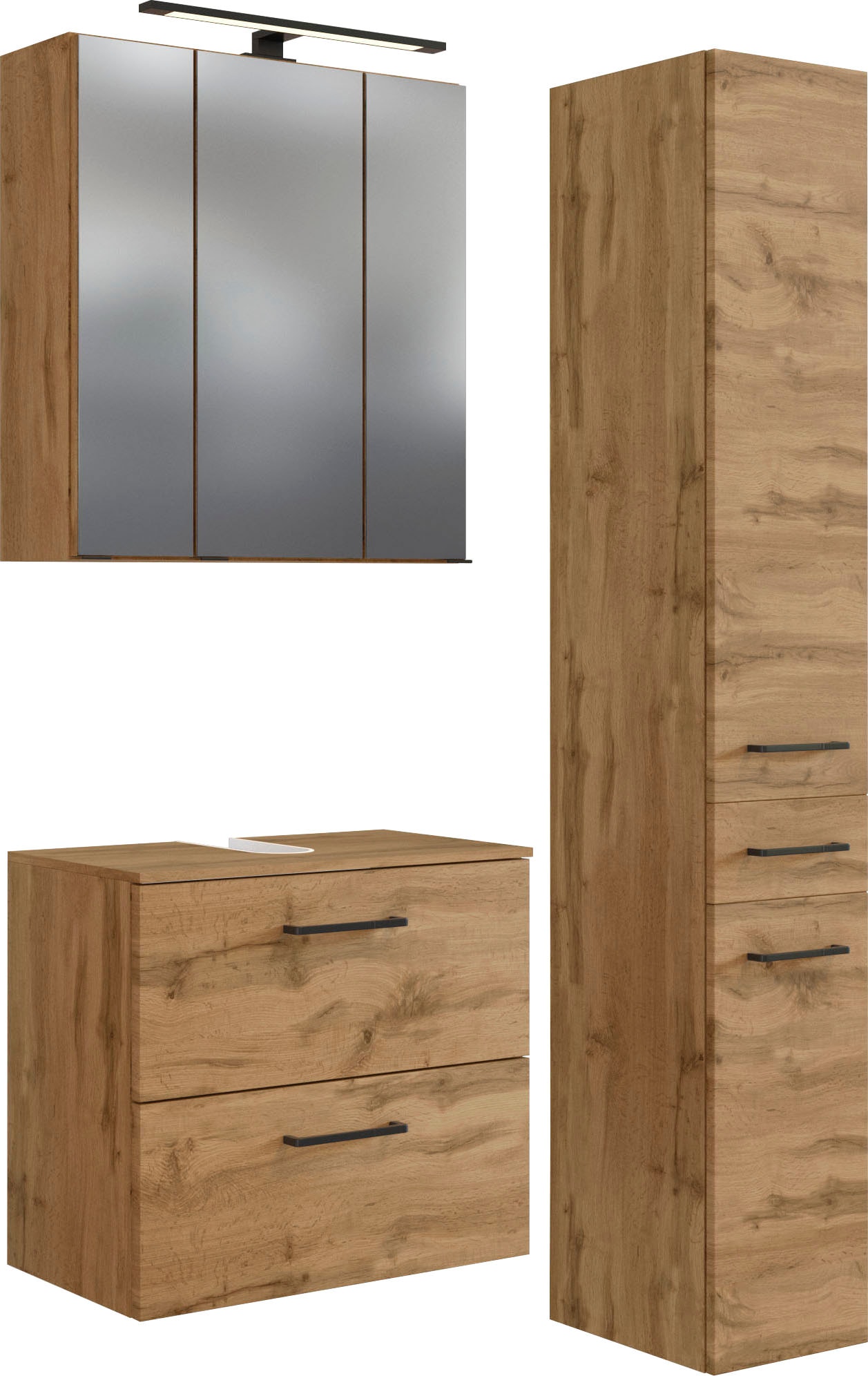 Image of welltime Badmöbel-Set "Chicago" Spiegelschrank, Unterbeckenschrank, Seitenschrank, 3 Stk. tlg.