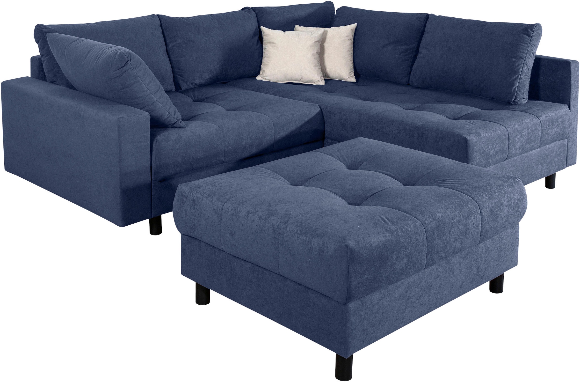 COLLECTION AB Ecksofa »Toni L-Form, B: 215 cm« mit Hocker & 2 Zierkissen, Federkern