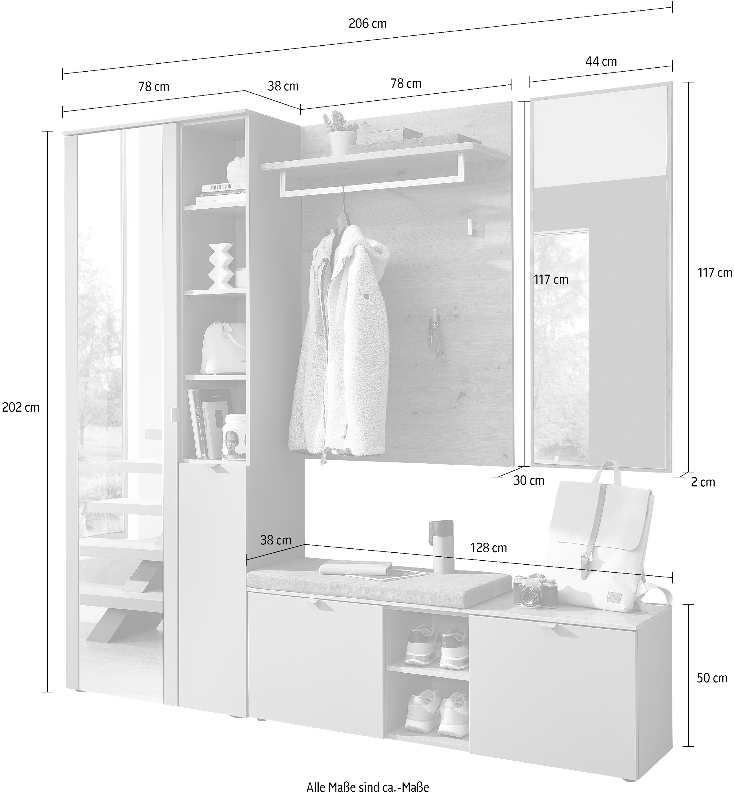 Innostyle Ensemble de vestiaires »Bari Garderobenprogarmm, BxHxT 206x202x38 cm« Ensemble, 4 cuis tlg.