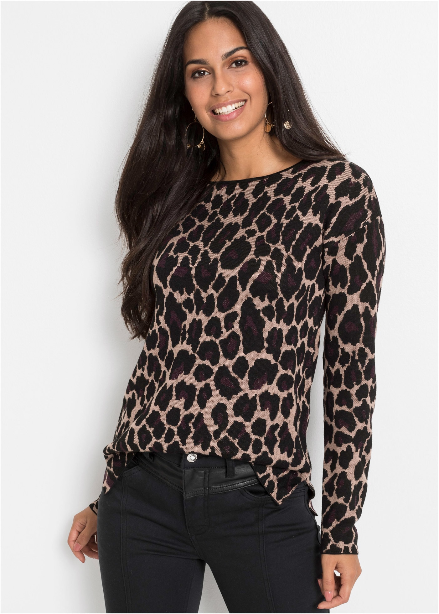 Image of bonprix Strickpullover Jacquard-Strick, mit Viskose-Anteil, Langarm, Loose Fit