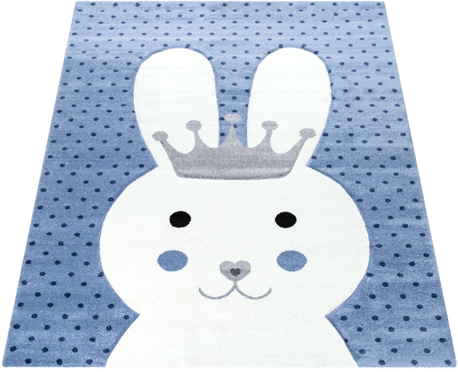Image of Paco Home Kinderteppich »Diamond 649«, rechteckig, 18 mm Höhe, Kurzflor, 3D-Design, Motiv Punkte & niedlicher Hase, Kinderzimmer bei Ackermann Versand Schweiz