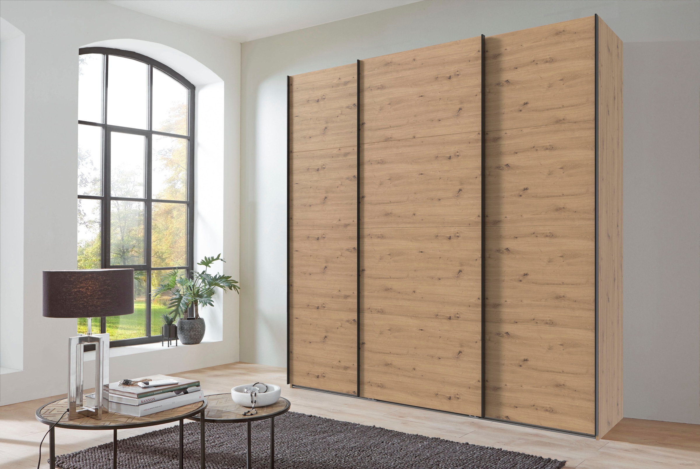 Wimex Kleiderschrank »Mugano, Made in Germany, Lieferung bis in Deine Etage und Stellort«, (wähle Deine Ausstattung: Basic oder Premium!), 3 Schwebetüren, grosse Grössen, mit oder ohne Spiegel, Metallgriffe