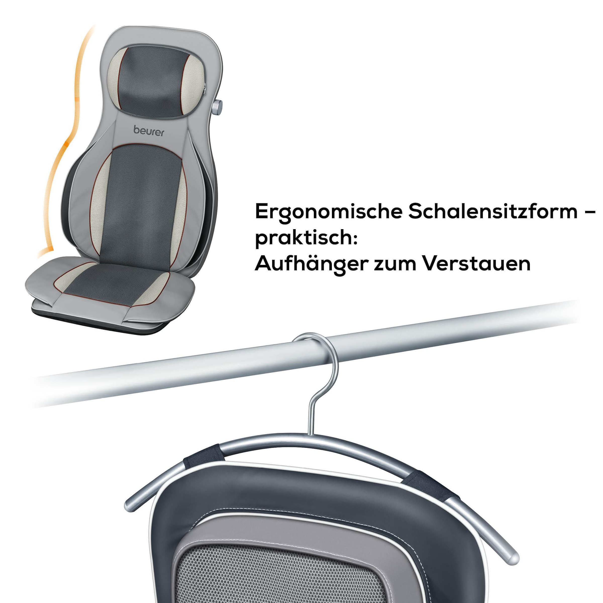 BEURER Shiatsu-Massagesitzauflage »MG 320 mit zuschaltbarer Wärmefunktion, Timer und Abschaltautomatik«, 3-in-1: Shiatsu-, Luftkompressions- und punktuelle Massage