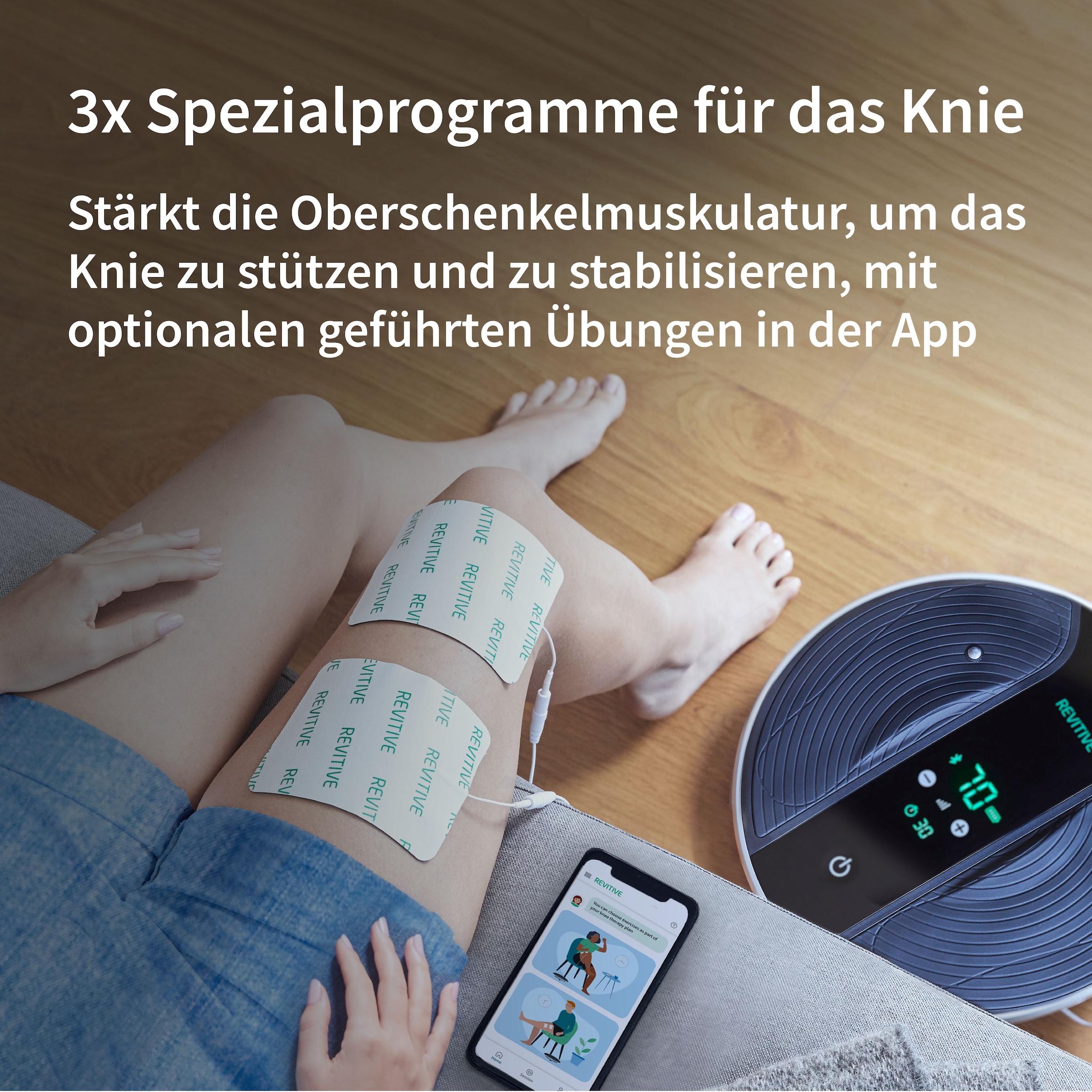 REVITIVE Appareil EMS »Medic Coach Durchblutungs-Stimulator« Thérapie efficace contre les douleurs au genou et meilleure circulation sanguine