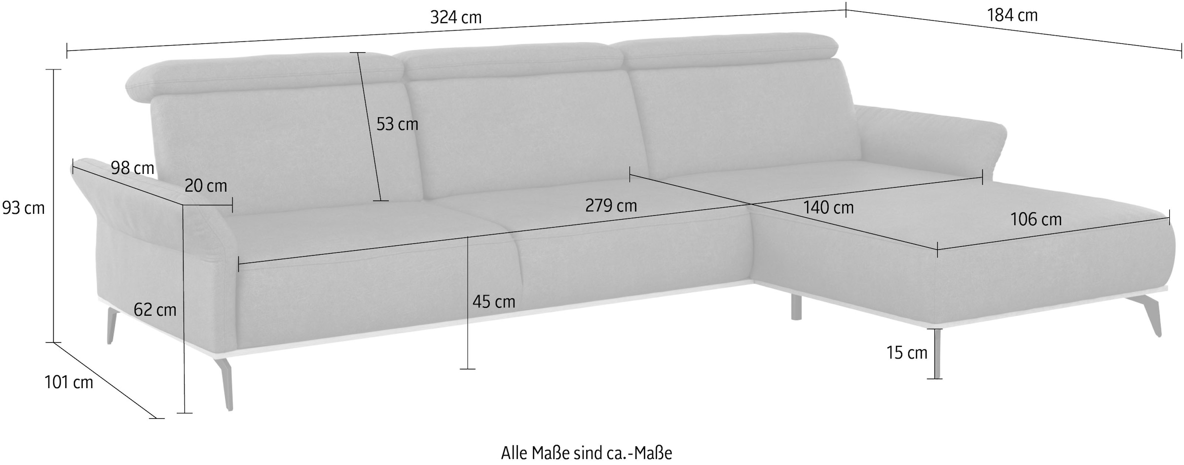 Places of Style Ecksofa »Fjord L-Form«, massiv, wahlweise mit Armlehnfunktion, Kopf- Sitztiefenverstellung