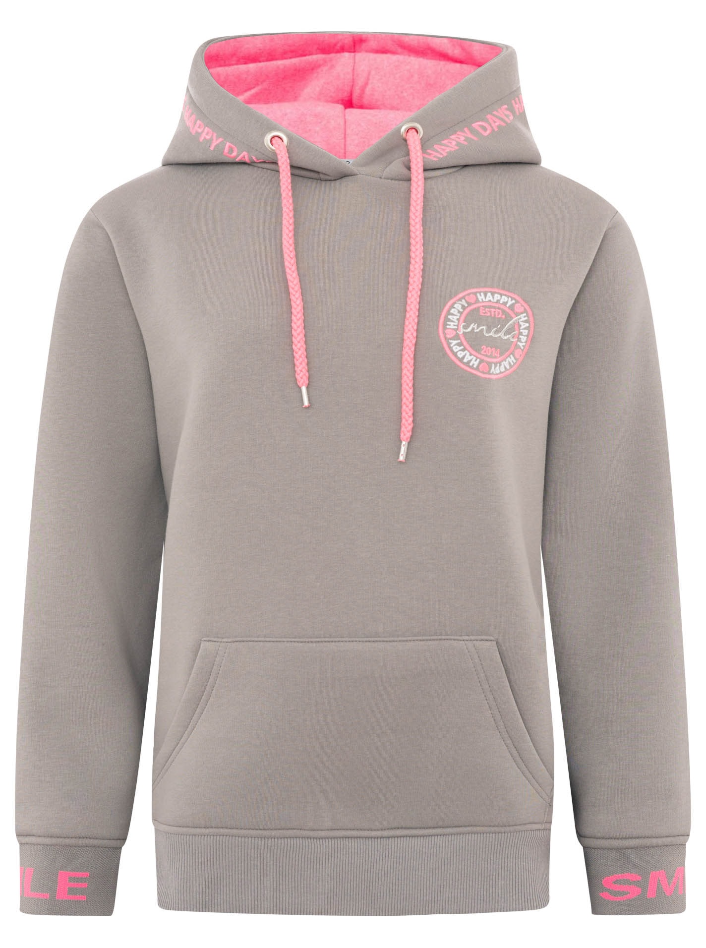 Zwillingsherz Hoodie »"Happy Days"«, détails roses brodés, capuche, cordon de serrage, poche avant, bord-côte
