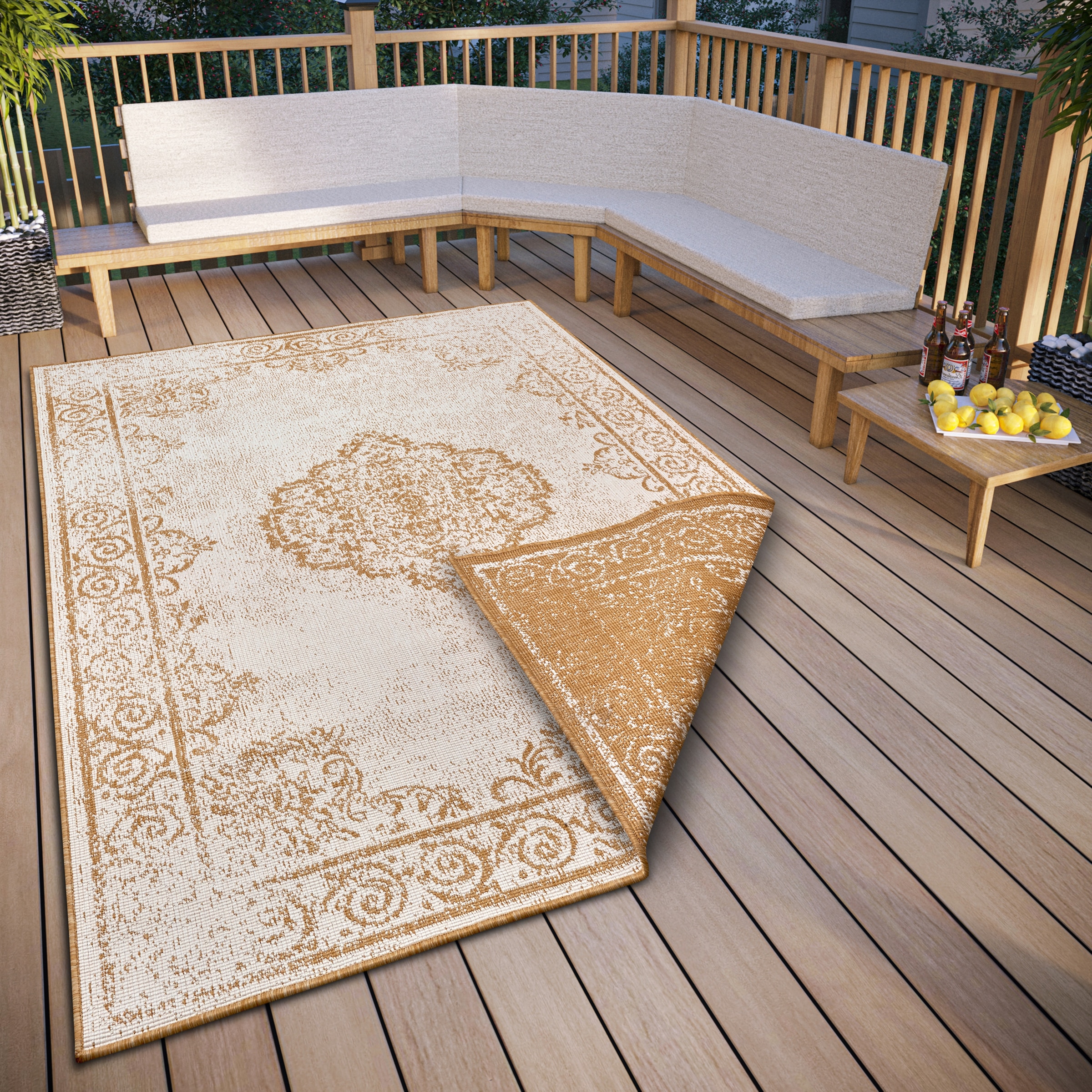 NORTHRUGS Teppich »CEBU Wendeteppich«, rechteckig, 5 mm Höhe, In-& Outdoor, Wetterfest, Balkon, Wohnzimmer, Wasserfest, Orientalisch