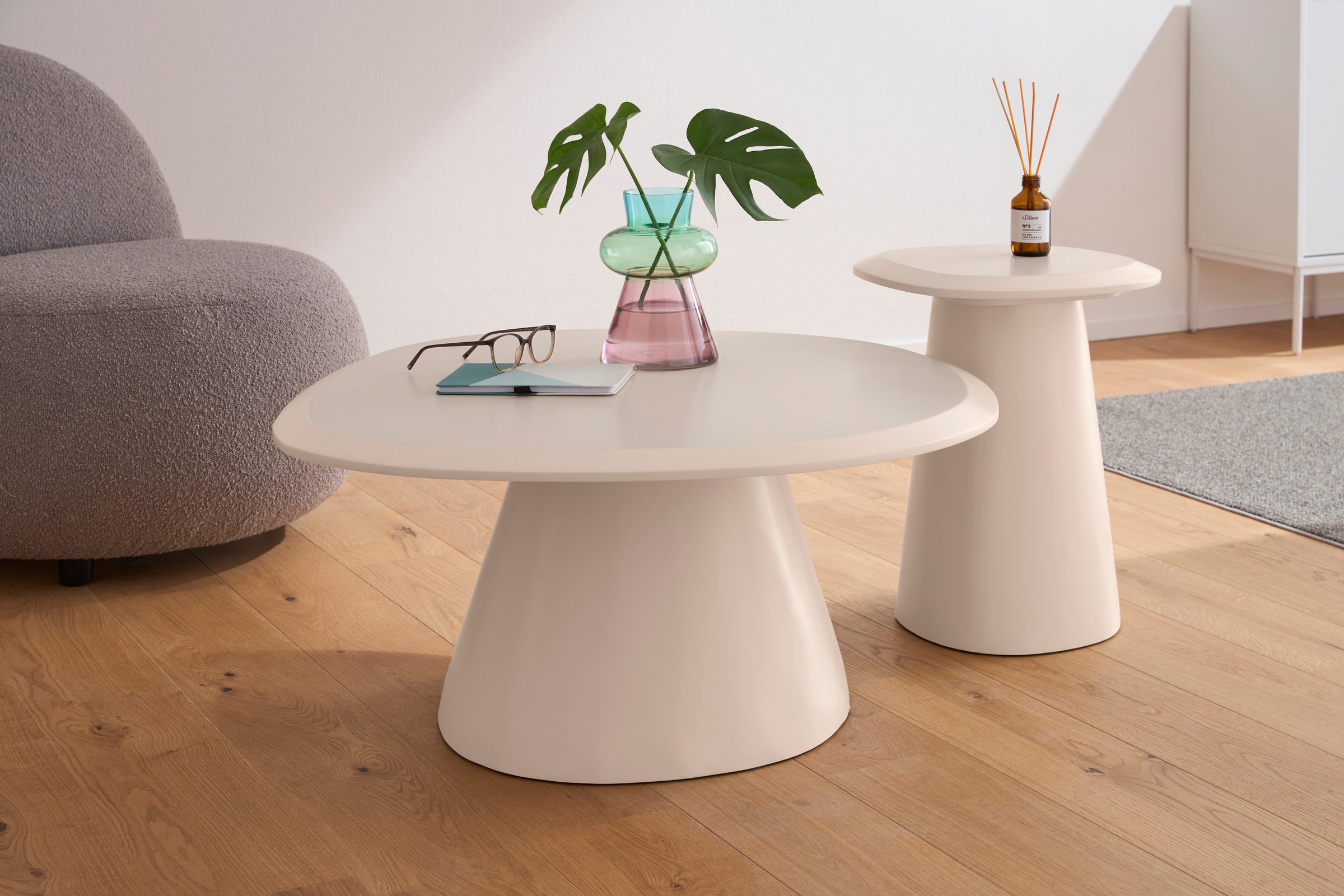 Image of s.Oliver Couchtisch "Solhelm" Set, 2 Stk. tlg. cremefarbenes Duo aus lackiertem MDF Holz, mit Schweizer Kante