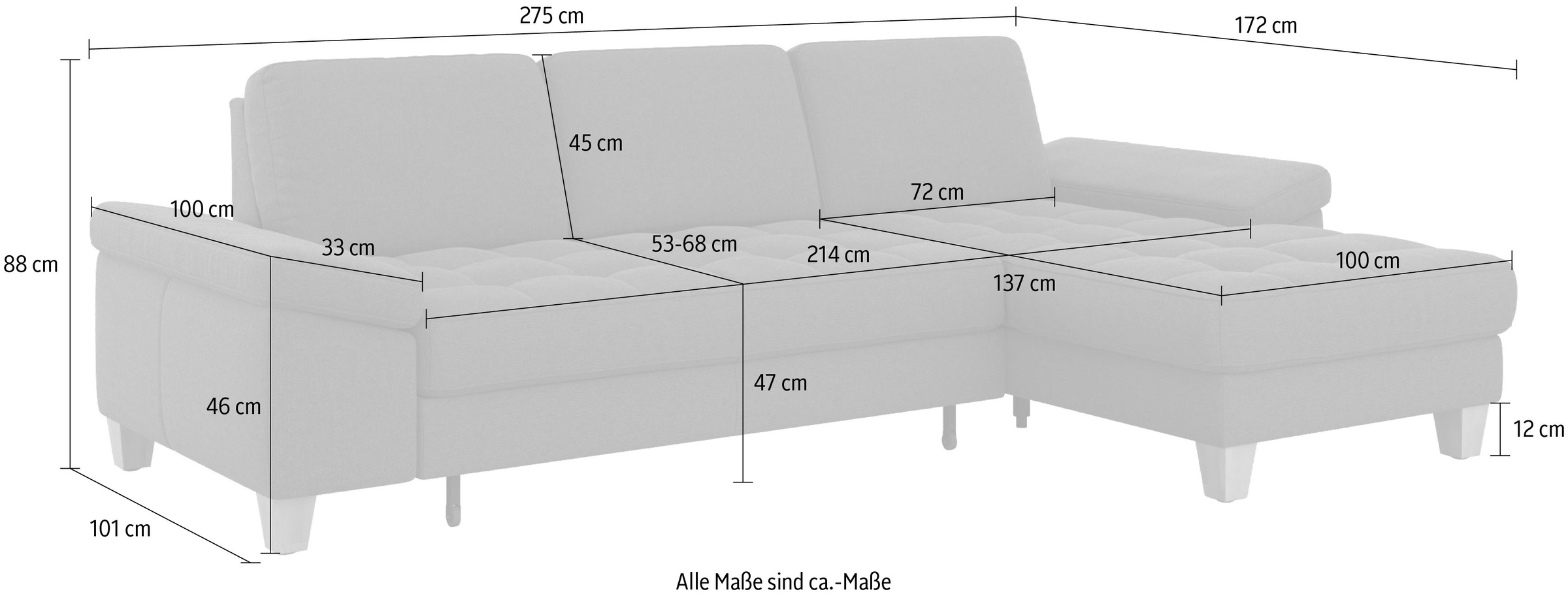 sit&more Ecksofa »Westham L-Form«, mit Recamiere, mit oder ohne Bettfunktion, Bettkasten, Füsse Eiche