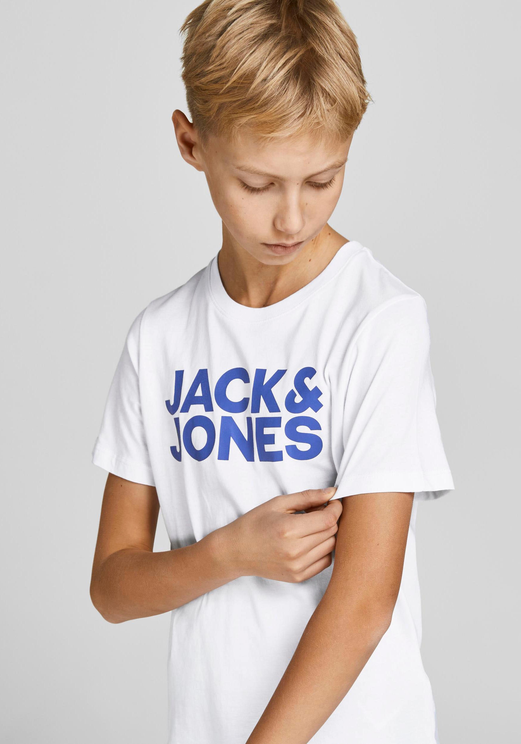 Jack & Jones Junior Rundhalsshirt »JJECORP mit Druck und Rundhals für coolen Look«, (Packung, 2 tlg.), bedruckt, modisch, regular fit, Single Jersey, Rundhals