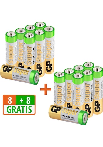 GP Batteries Batterie »16 Stück (8+8) AA Mignon Super Alkaline, 1,5V«, 1,5 V,...