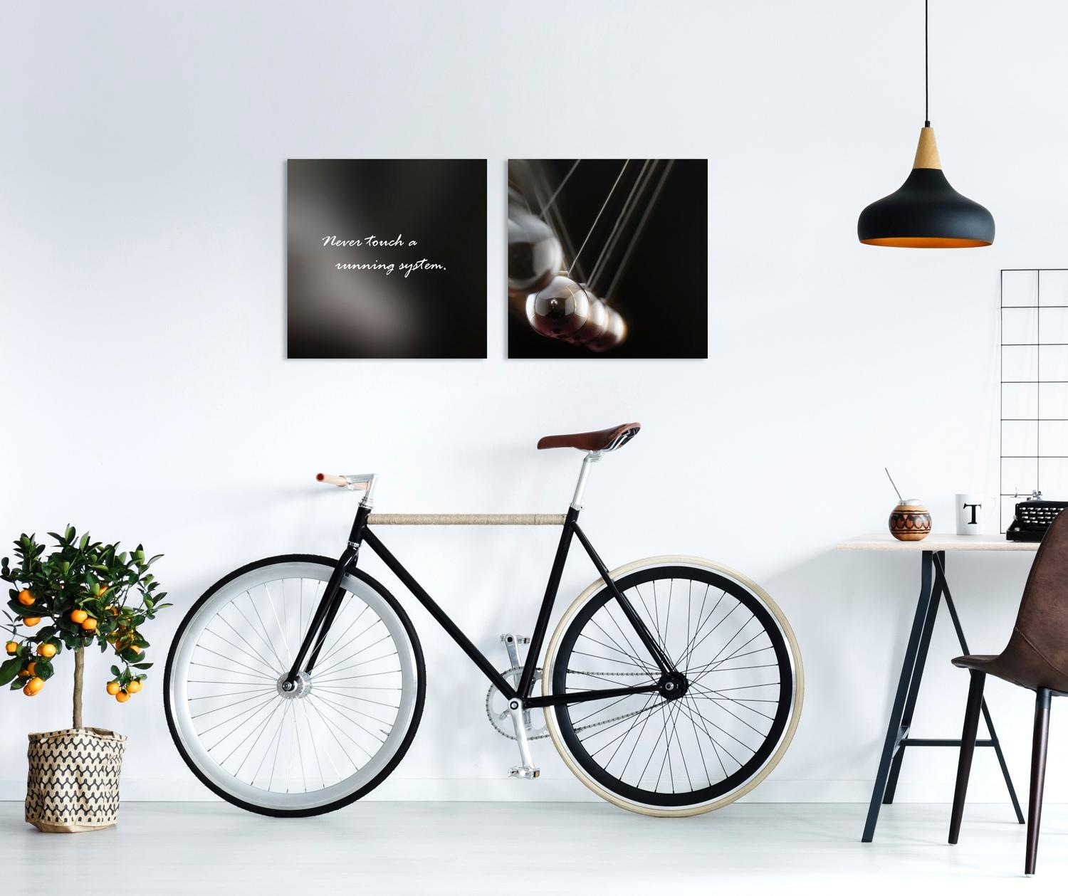 queence Tableau sur toile »running system« Set,  Premium-Leinwandstoff, Handarbeit aus Deutschland, Spruch, 2er Set