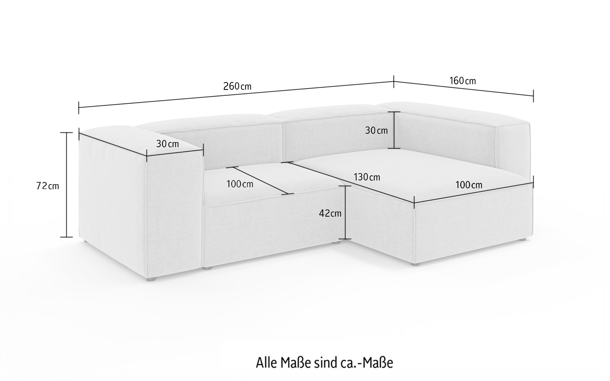 INOSIGN Ecksofa »XL HAILY L-Form, Modularsofa extra tief, Masse B/T/H: 260/160/72 cm«, als Modul oder separat verwendbar, für individuelle Zusammenstellung