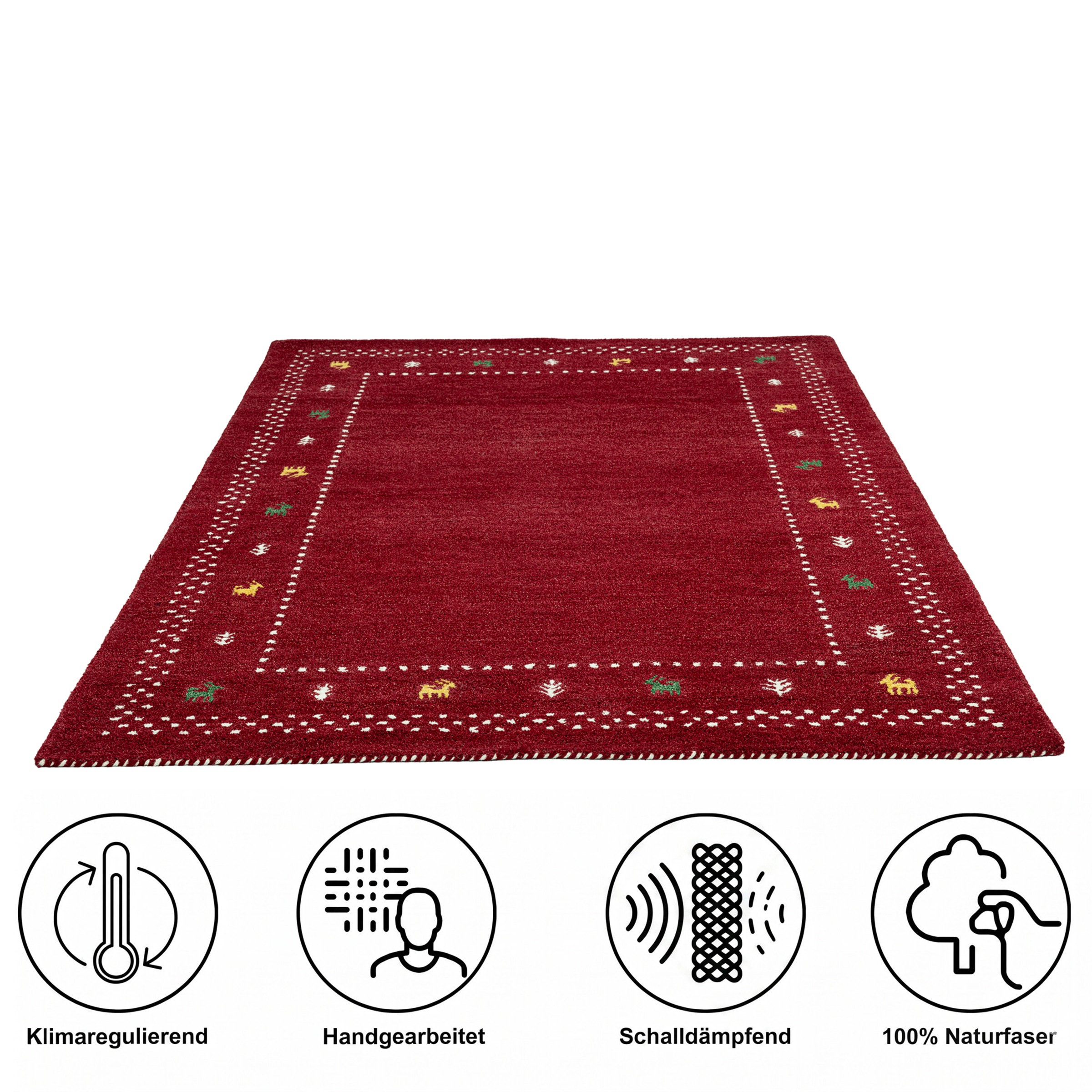 THEKO Tapis en laine »Gabbeh Bordüre, Handgefertigt, Teppich, Tiermotiv, reine Wolle« Rectangulaire 14 mm Höhe salon, chambre, salle à manger