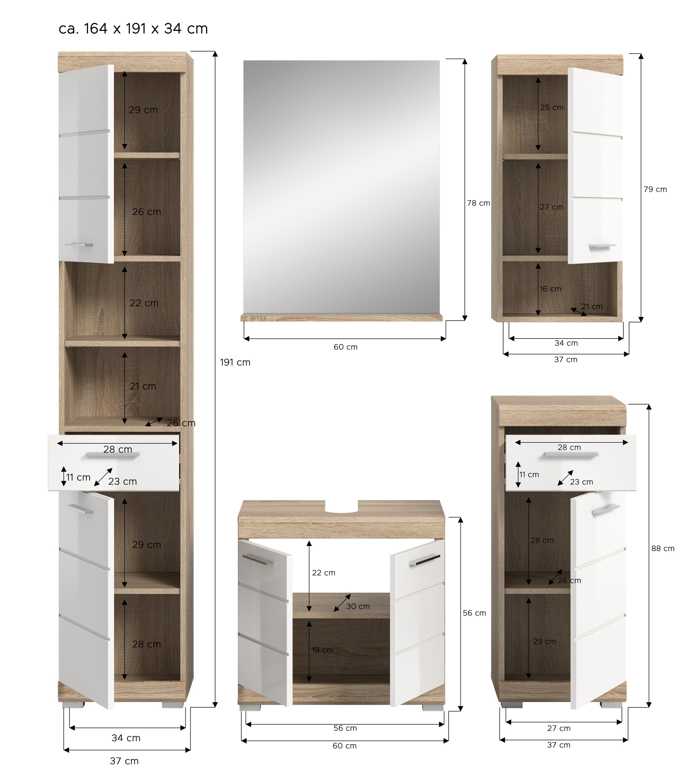 welltime Ensemble de meubles de salle de bain »Siena, 5 teilig, bestehend aus:« Set, TOPSELLER!, 5 cuis tlg.