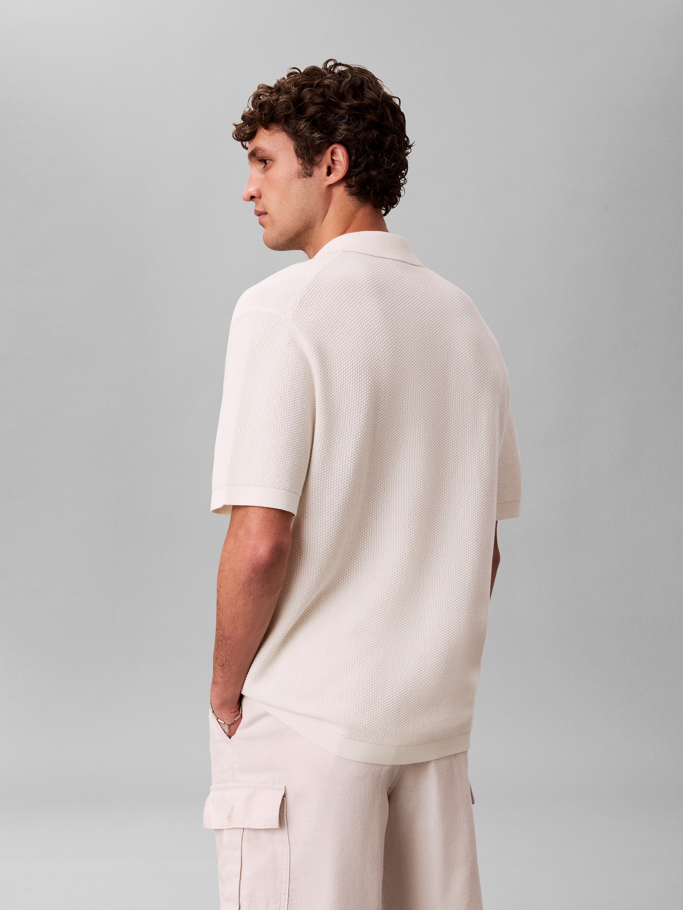 Calvin Klein Pull à manches courtes Tricot structuré, coton pur, coupe régulière