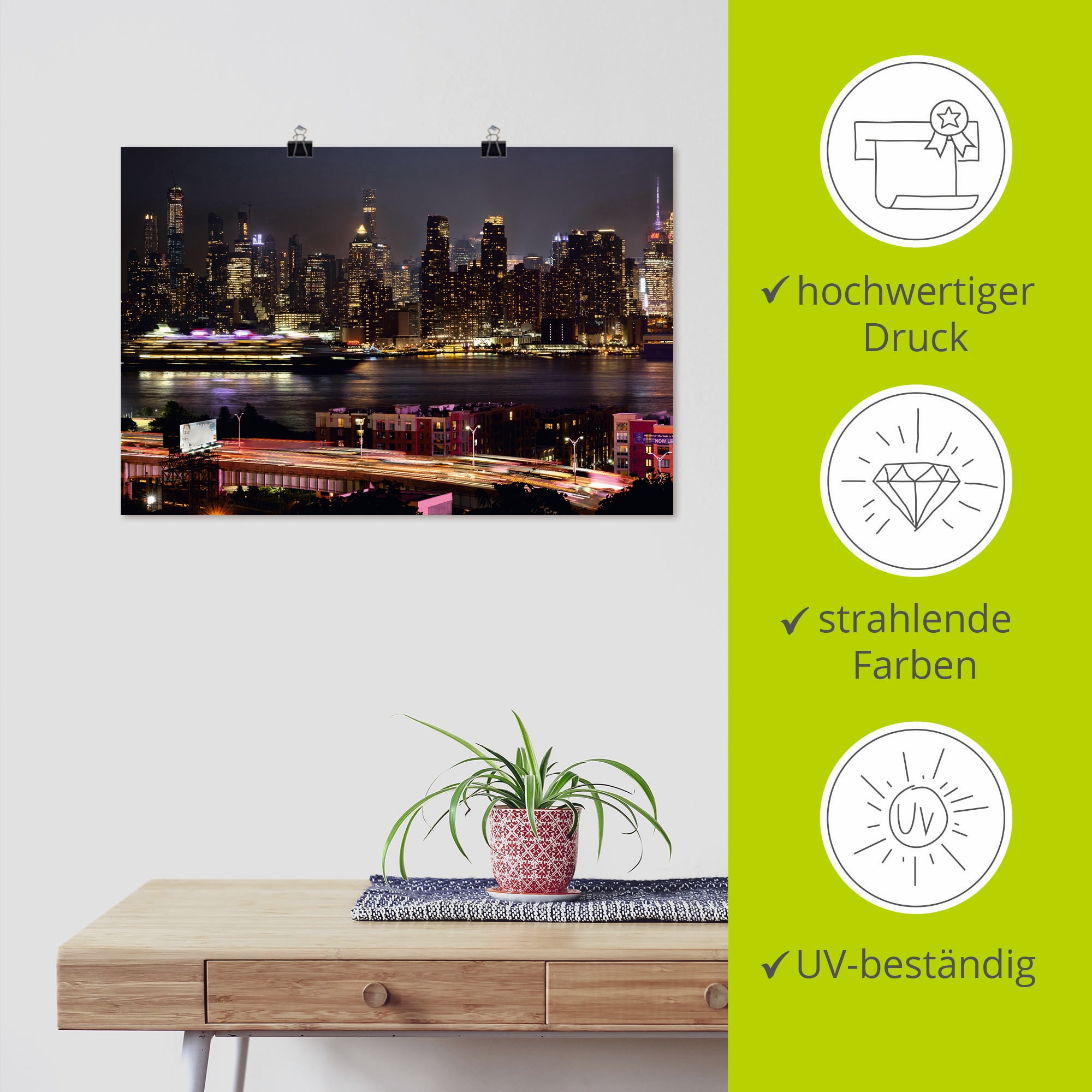 Artland Poster »New York Skyline II«, Amerika, (1 St.), als Alubild, Leinwandbild, Wandaufkleber oder Poster in versch. Grössen