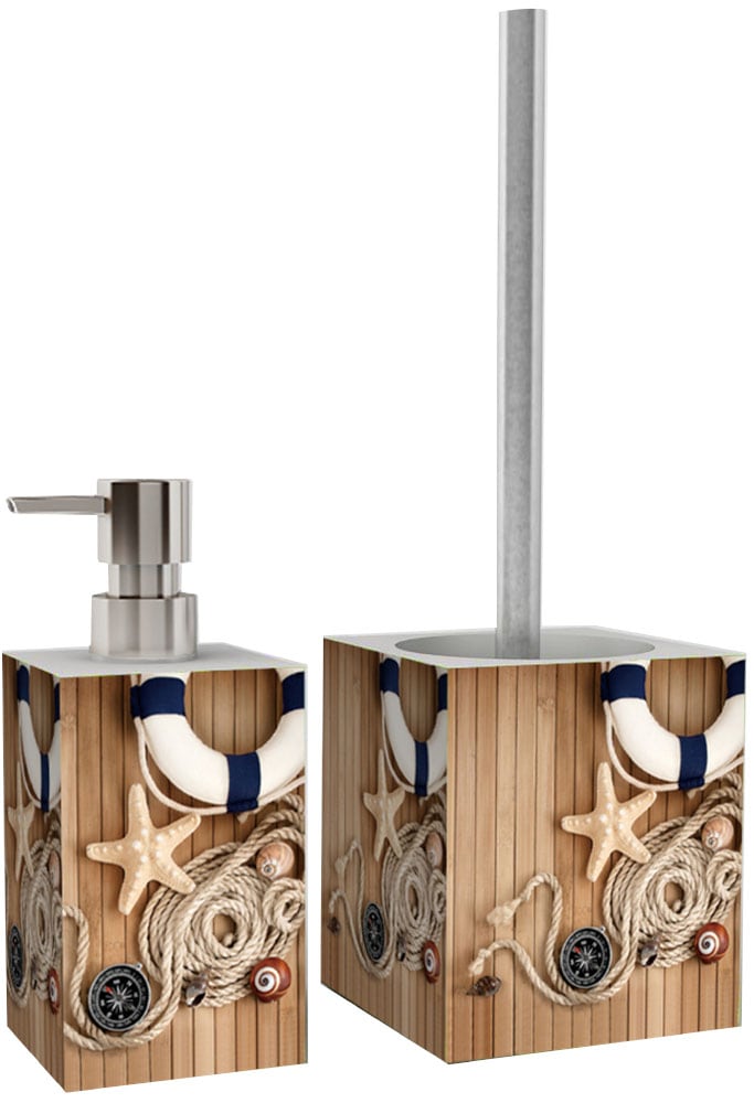 Sanilo Set d'accessoires de salle de bain »Maritime« bestehend aus WC-Sitz, Badteppich, Stöpsel, Seifenspender, WC-Bürste