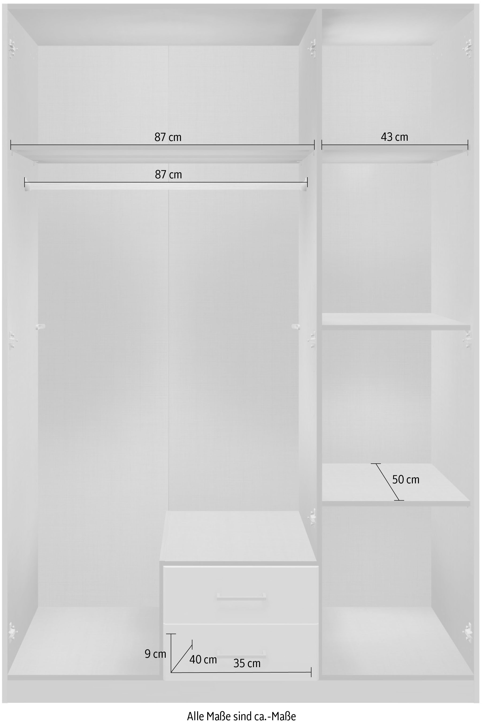Wimex Armoires à vêtements »Marburg erhältlich in den Breiten 135cm & 180cm« inkl. Spiegel und zwei Schubladen