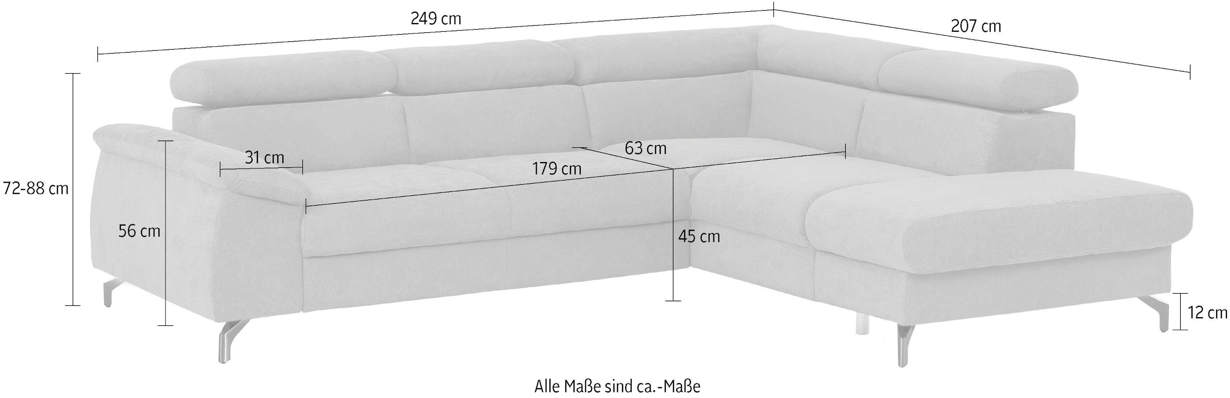COTTA Polstergarnitur »Komaris L-Form«, (Set), Set bestehend aus: Ecksofa mit Kopfteilverstellung & Hocker