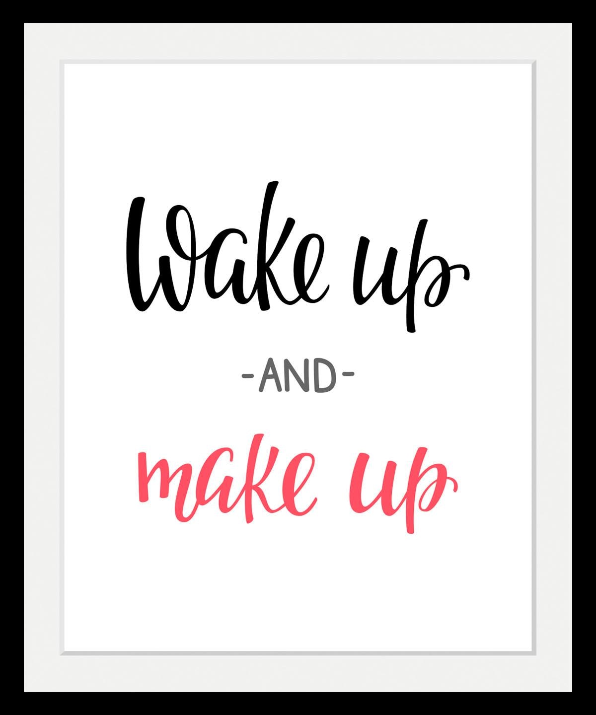 Image of queence Bild "Wake up" Fashion Motivationsbilder Schriftzug Schwarz-Weiss HD Premium Poster-Druck inkl. Holzrahmen