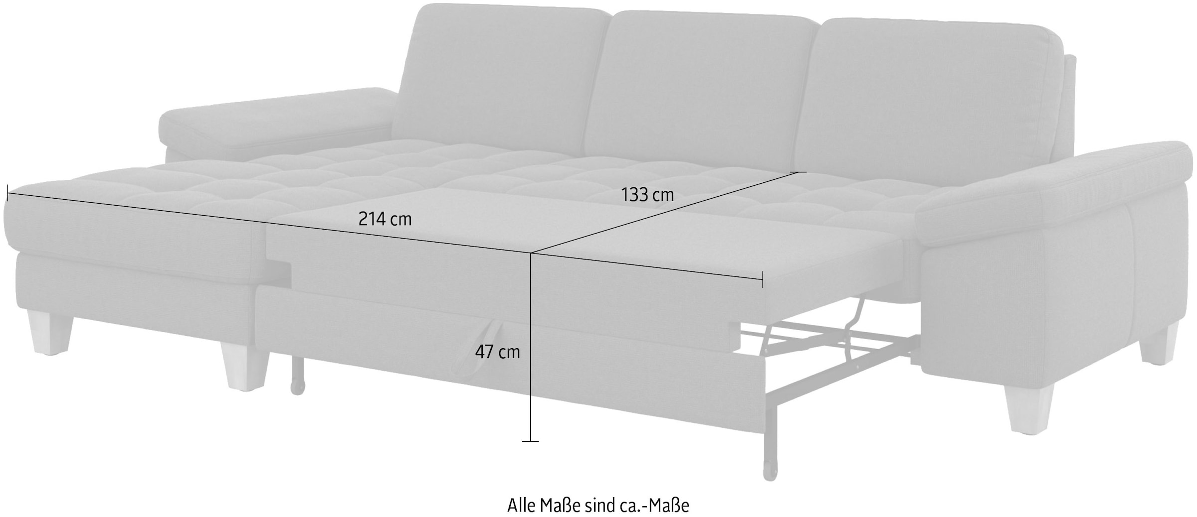 sit&more Ecksofa »Westham L-Form«, Recamiere, mit oder ohne Bettfunktion, Bettkasten, Füsse wengefarben