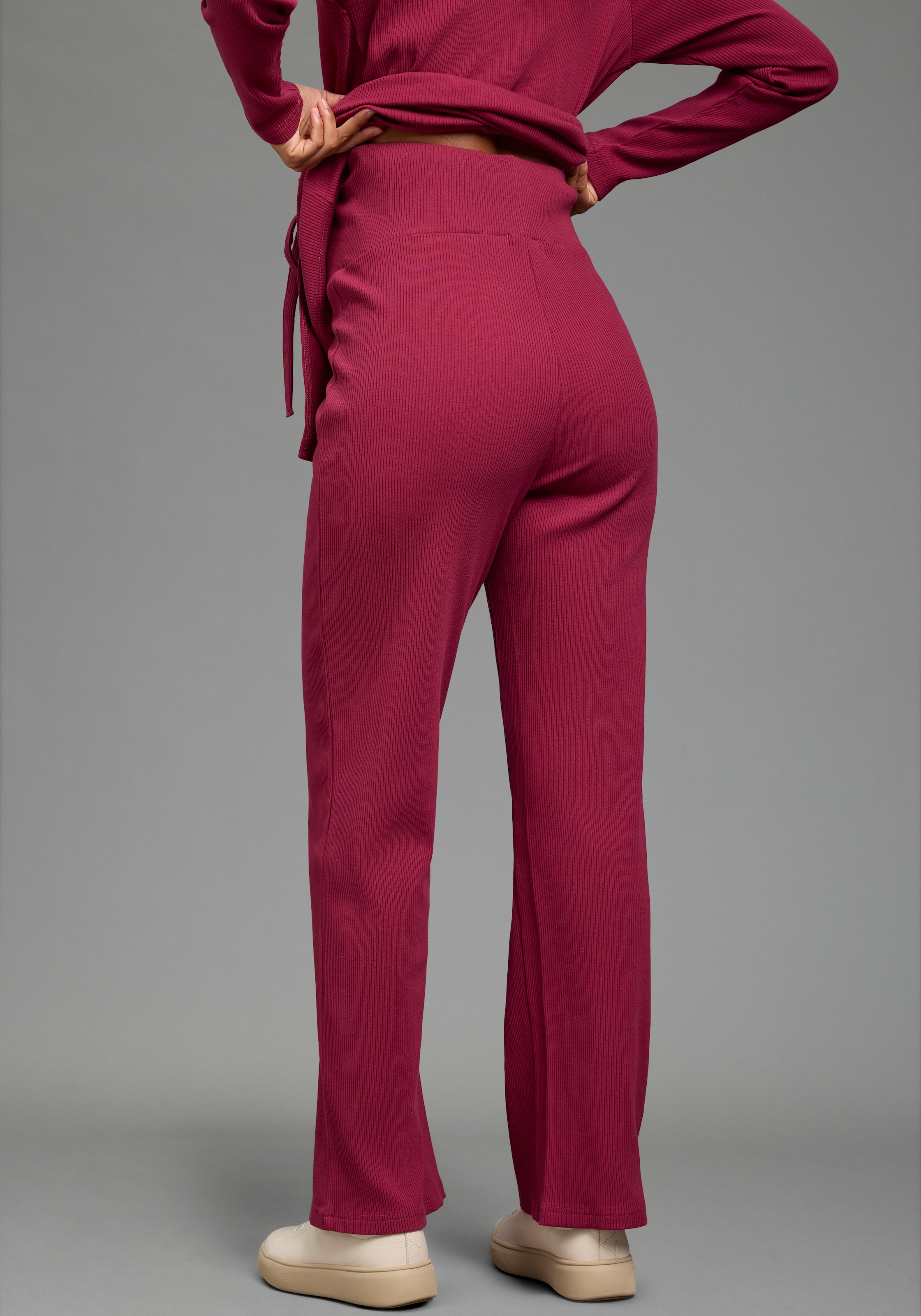 Neun Monate Pantalon de grossesse »Weite Jerseyhose für Schwangerschaft & Stillzeit, elastische Rippware«  Pantalon de grossesse en tissu côtelé avec jambes larges