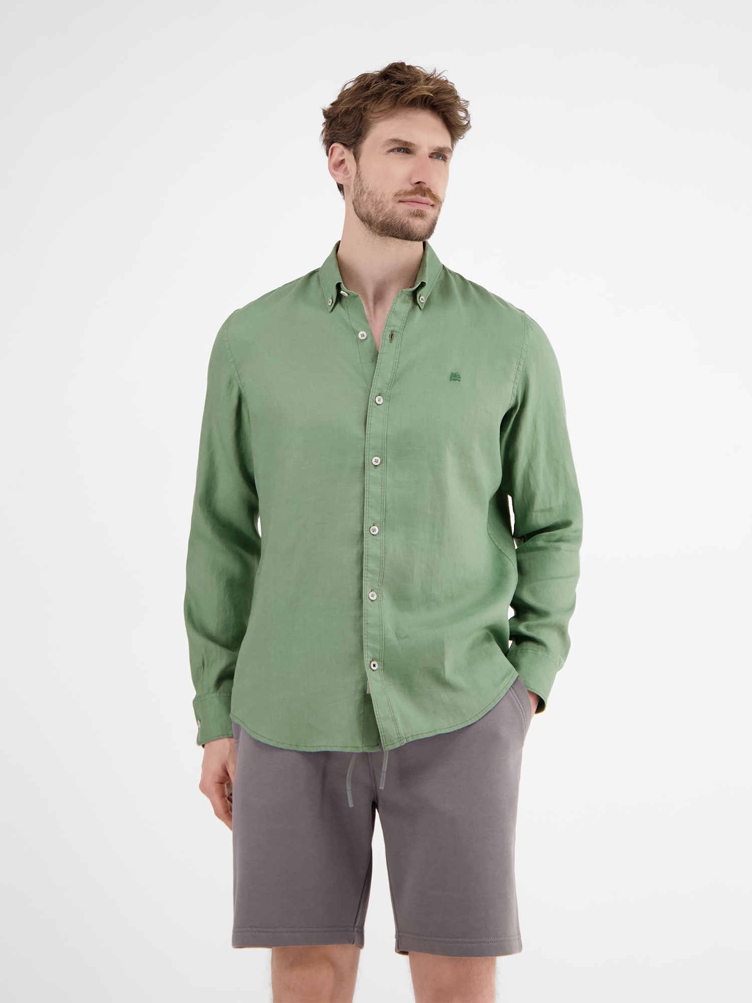 LERROS Langarmhemd »LERROS Herrenhemd in Leinen-Baumwoll-Blend«