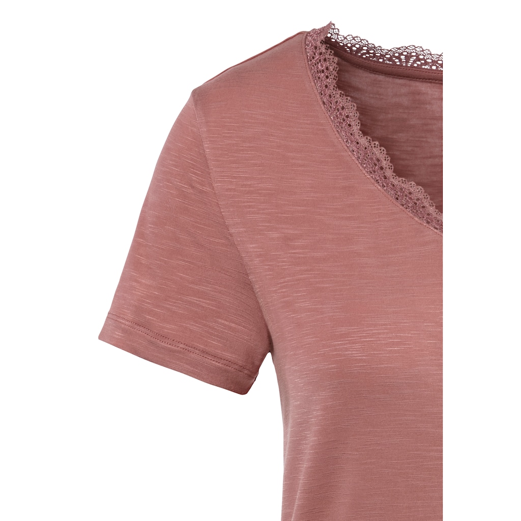 LASCANA T-Shirt, (Packung, 2 tlg.), mit zarter Spitze am Ausschnitt