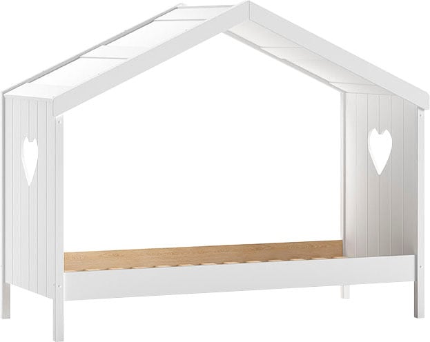 Vipack Hausbett »Amori, inkl. Dach, Rückseitig offen, mit Rolllattenrost« B/H/T ca. 213x171,7x98,7cm, verspielte Herz-Ausschnitte seitlich,  Liegefläche 90 x 200 cm, ein Highlight im Kinderzimmer, weiss lackiert