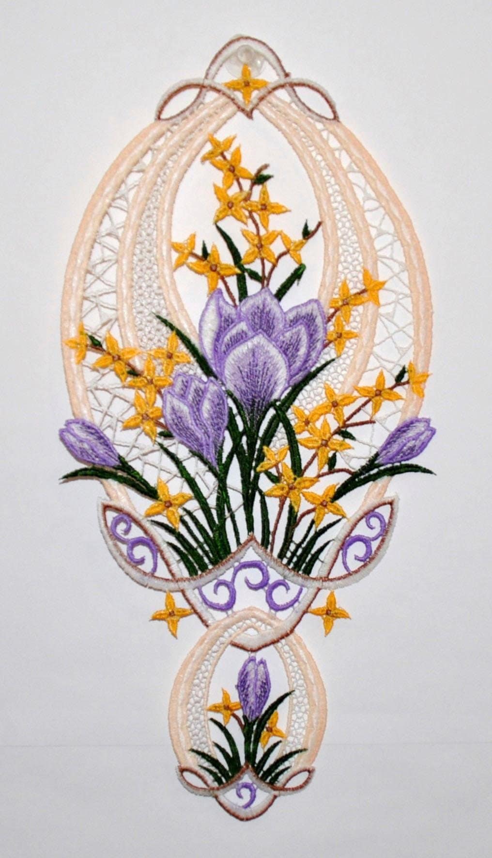 Image of Stickereien Plauen Fensterbild "Krokusblüte Fensterbild" Fensterbild "Krokusblüte"