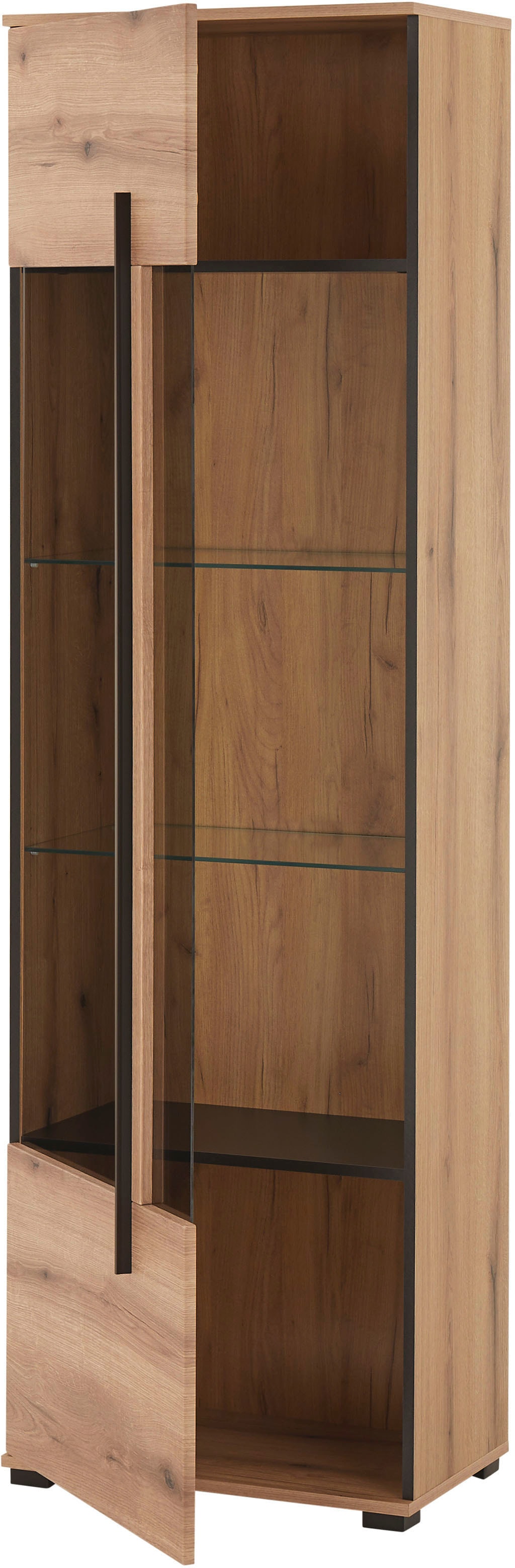 INOSIGN Vitrine »Cantara, Vitrinenschrank in Eiche Evoke oder weiss, Standvitrine«, schwarzer Stangengriff, ausreichend Stauraum, vielseitig einsetzbar