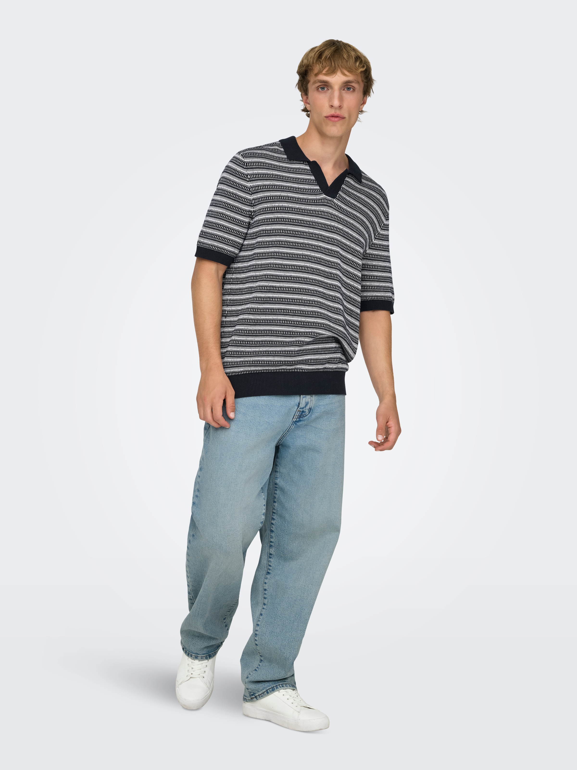 ONLY & SONS Pull à col polo »ONSTILO REG SS SPLIT NECK KNIT NOOS« coton, coupe régulière
