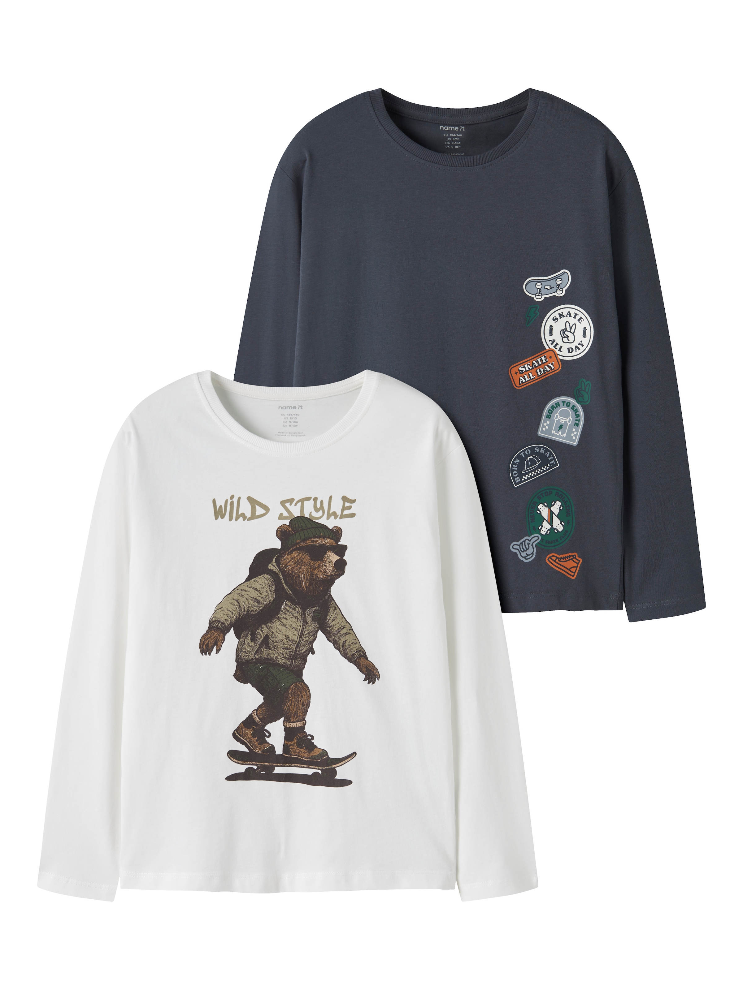 Image of Name It Langarmshirt "NKMVAGNO 2P LS LOOSE TOP" Packung, 2er-Pack, 2 Baumwolle, loose fit, Print