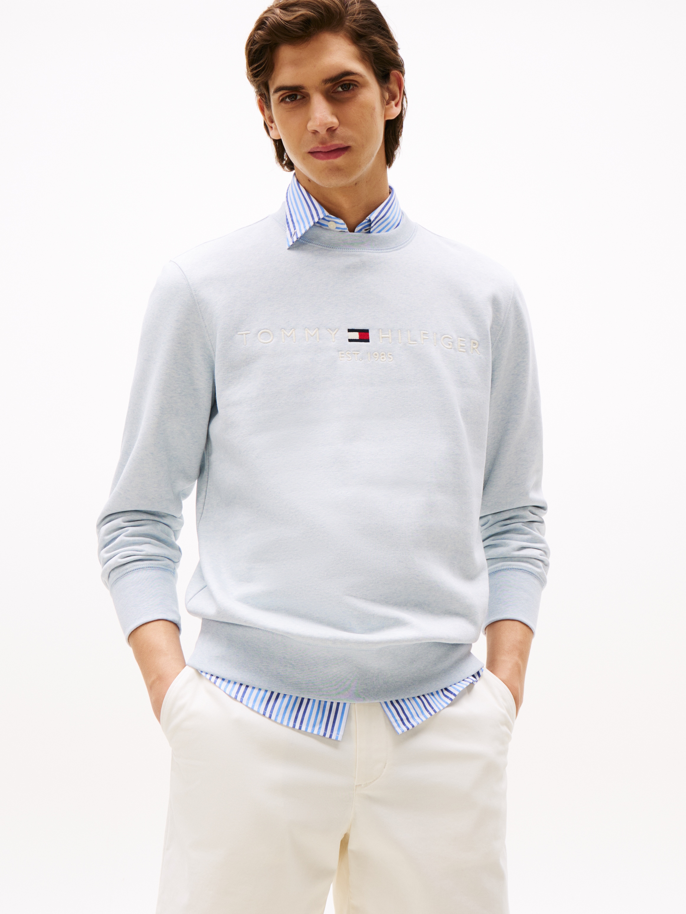 Image of Tommy Hilfiger Sweatshirt "TOMMY LOGO", unifarben, casual, regular fit, Baumwollmix, Rundhals
