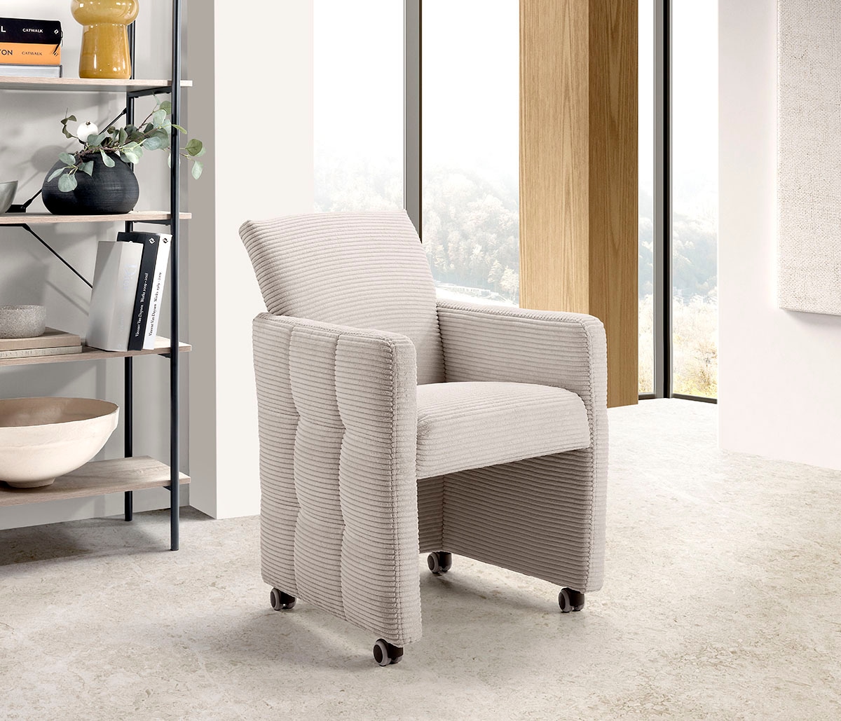 exxpo - sofa fashion Esszimmersessel »Barista, Loungesessel auf Rollen mit hoher Bodenfreiheit« Barista Clubsessel auf Rollen mit schmalen Armlehnen, modernes Design
