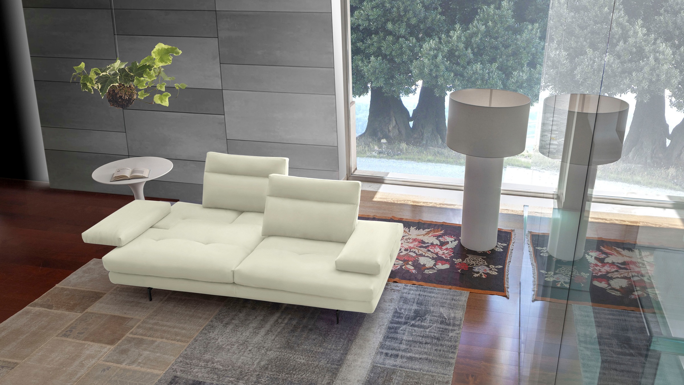 Image of CALIA ITALIA 3,5-Sitzer "TOBY WING Maxi, 231 cm breit, Designsofa, Leder, kurze Lieferzeit" inkl. Sitztiefenverstellung und Armteilfunktion, Füsse in Schwarz matt
