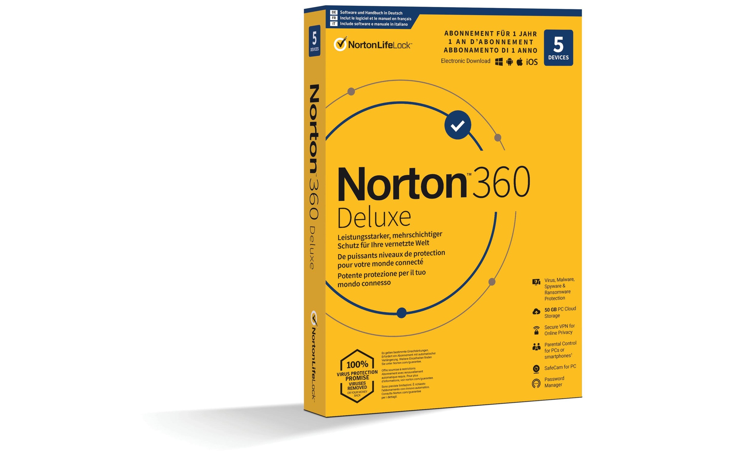 Image of Norton Virensoftware "360 Deluxe Box, 5 Device, 1" (Virenprogramm Lizenzschlüssel)