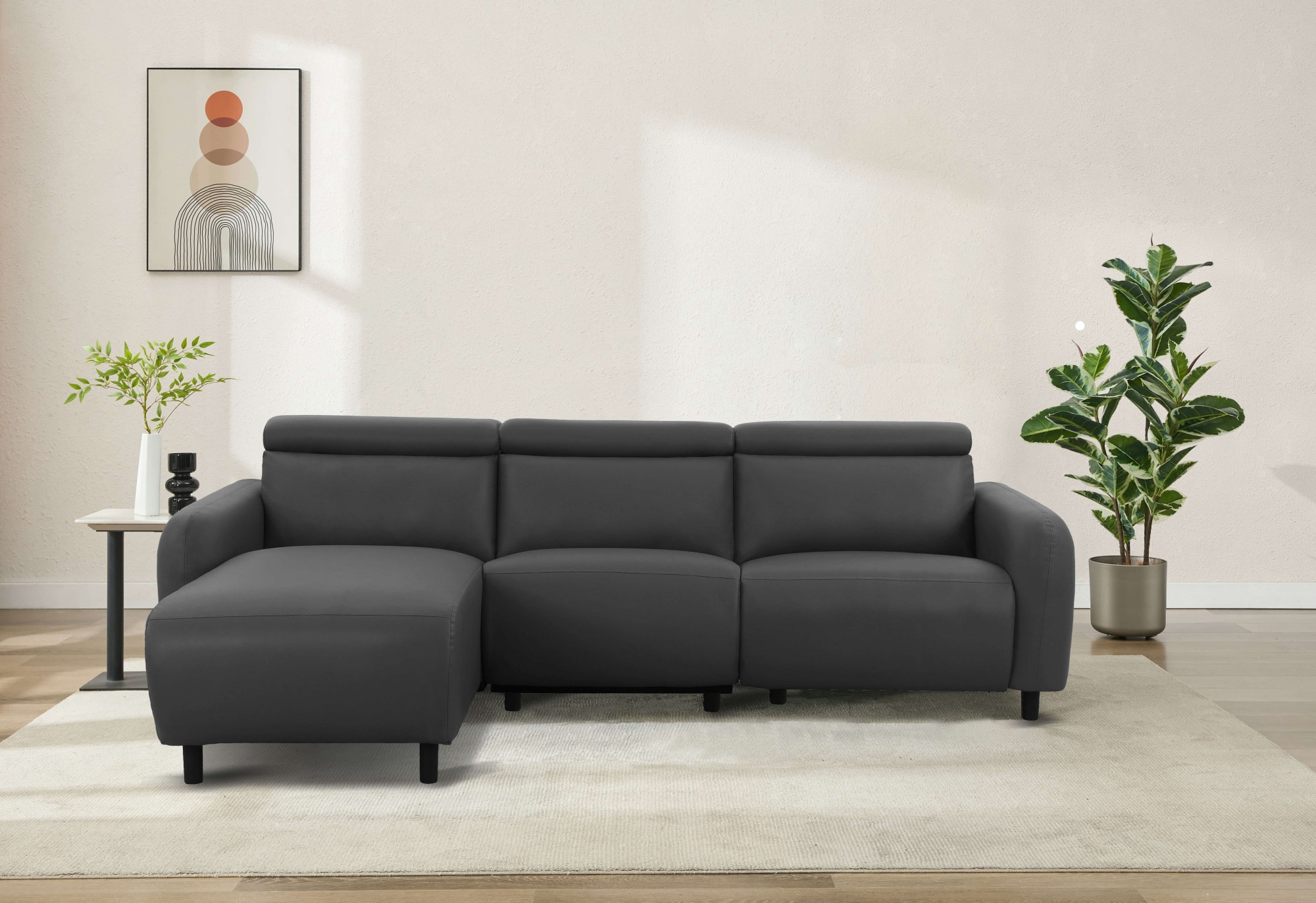 Home affaire Ecksofa »SKAANE Lederoptik, L-Form, 274 cm, manuelle/elektrische Relaxfunktion,« rundes Design, Kopfteilverstellung, Federkernpolsterung