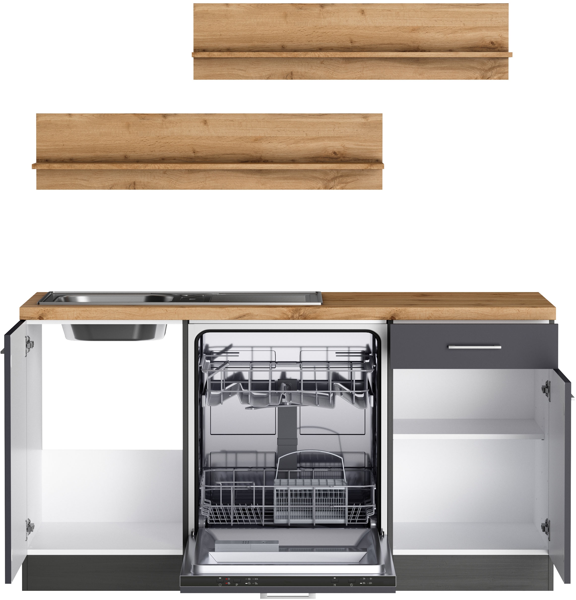 KOCHSTATION Cuisine d'angle »KS-Milan, optional mit Muldenlüfter« dimensions 360/220 cm, avec appareils électriques en option, plaque de cuisson avec hotte intégrée