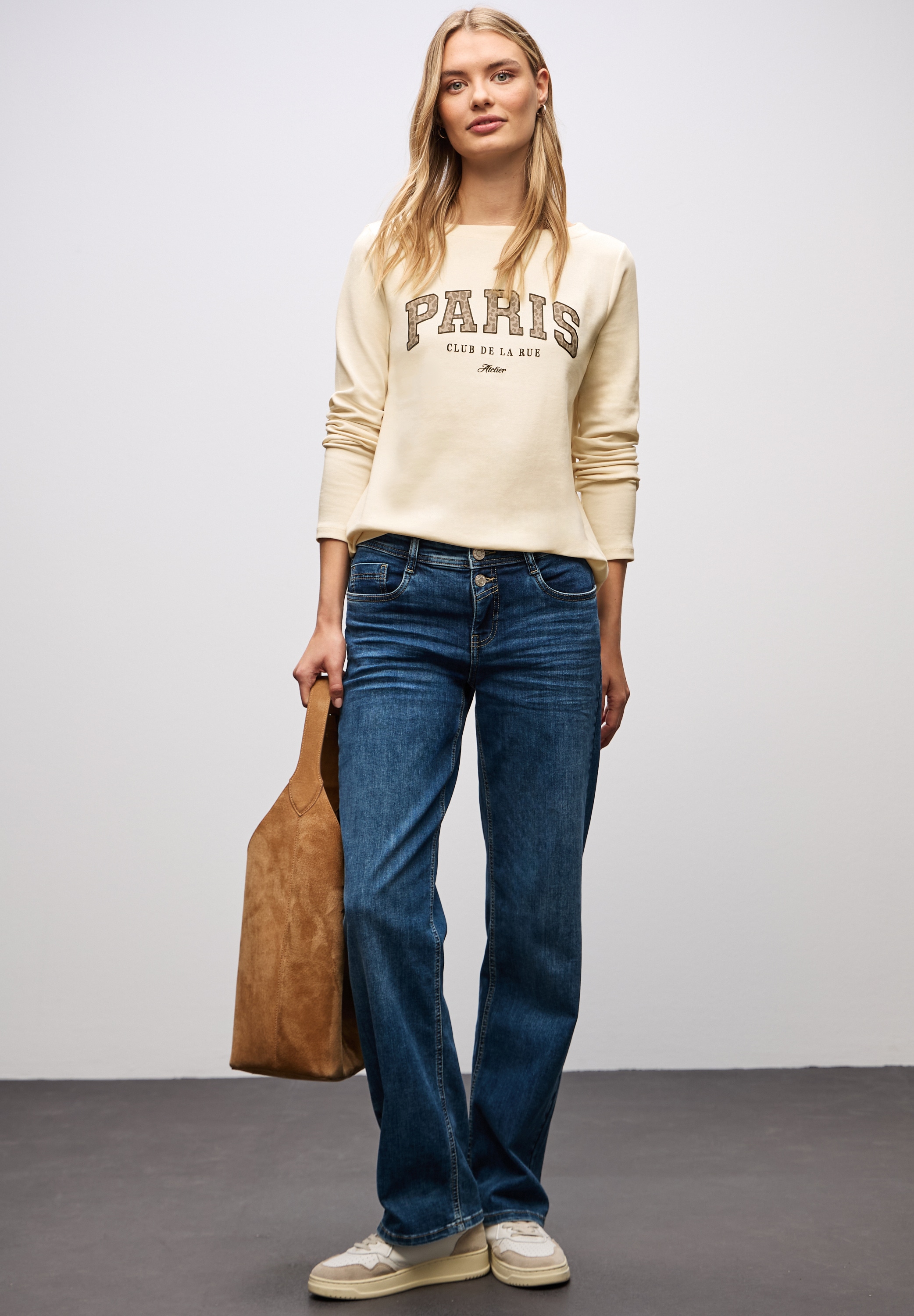 STREET ONE T-shirt à manches longues mit Print, Wording Print im Leo-Look