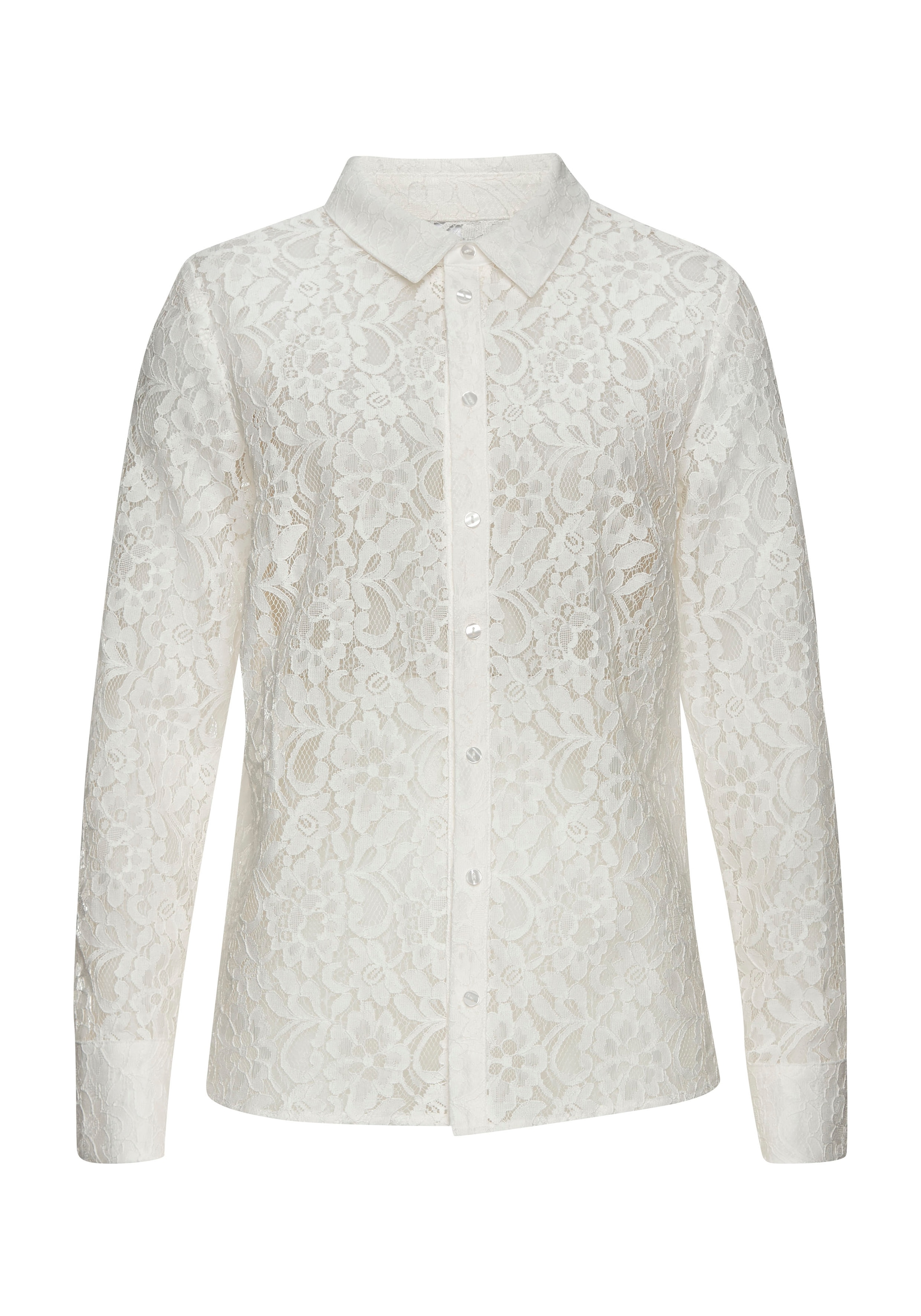 LASCANA Spitzenbluse, mit Hemdblusenkragen, Spitzenbluse, transparente Bluse, festlich