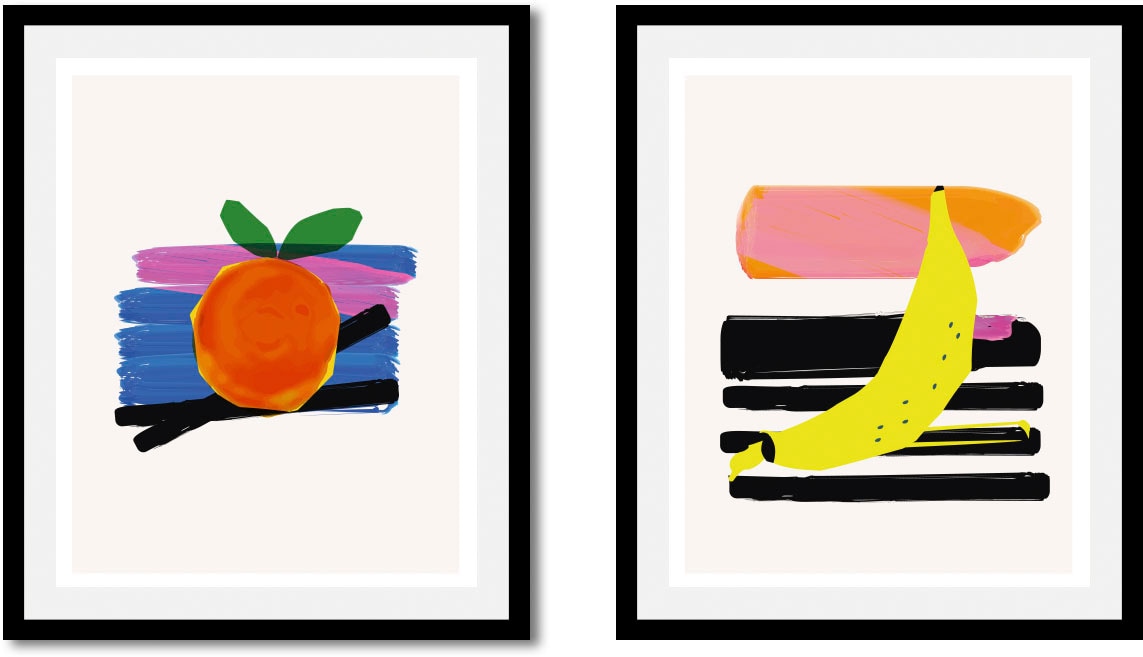 Image of queence Bild "Set Fonsi" Abstrakt Art Essen Figuren Kunst Lebensmittel Obst Obst Bilder 1 Stk. tlg. gerahmt