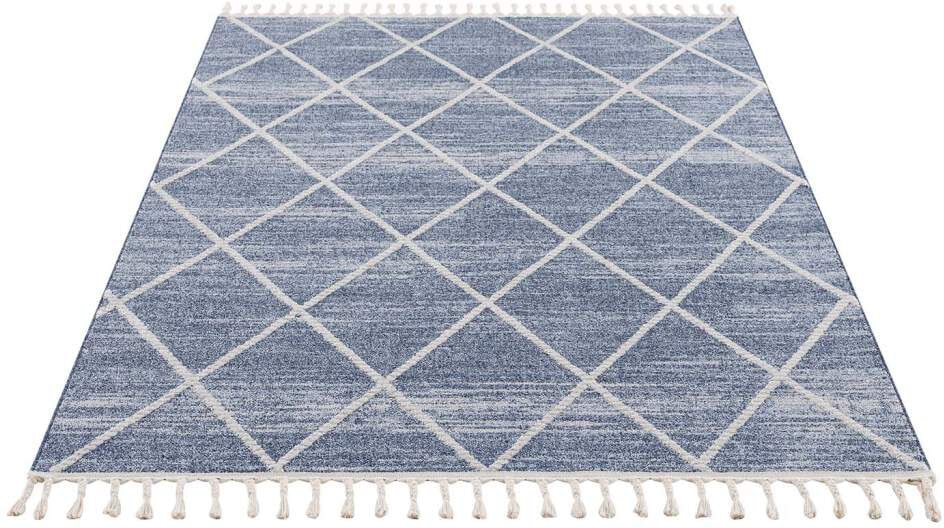 Carpet City Teppich »Art 2646«, rechteckig, 7 mm Höhe, Läufer, Kurzflor, mit Kettfäden, Rauten-Optik, Fransen