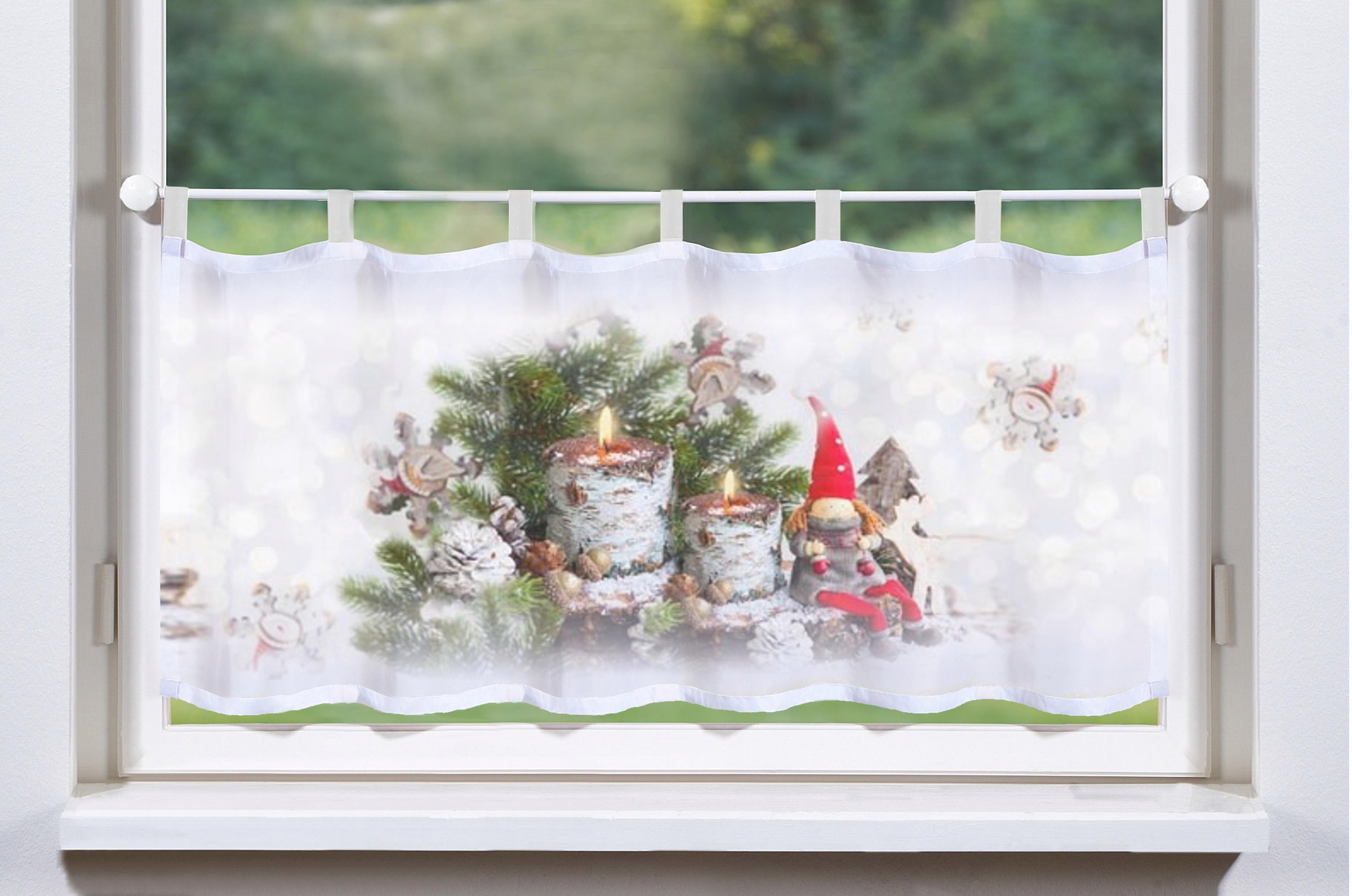 Image of HOME WOHNIDEEN Scheibengardine "WEIHNACHTSWICHTEL" Schlaufen 1 Stk. tlg. HxB: 45x120