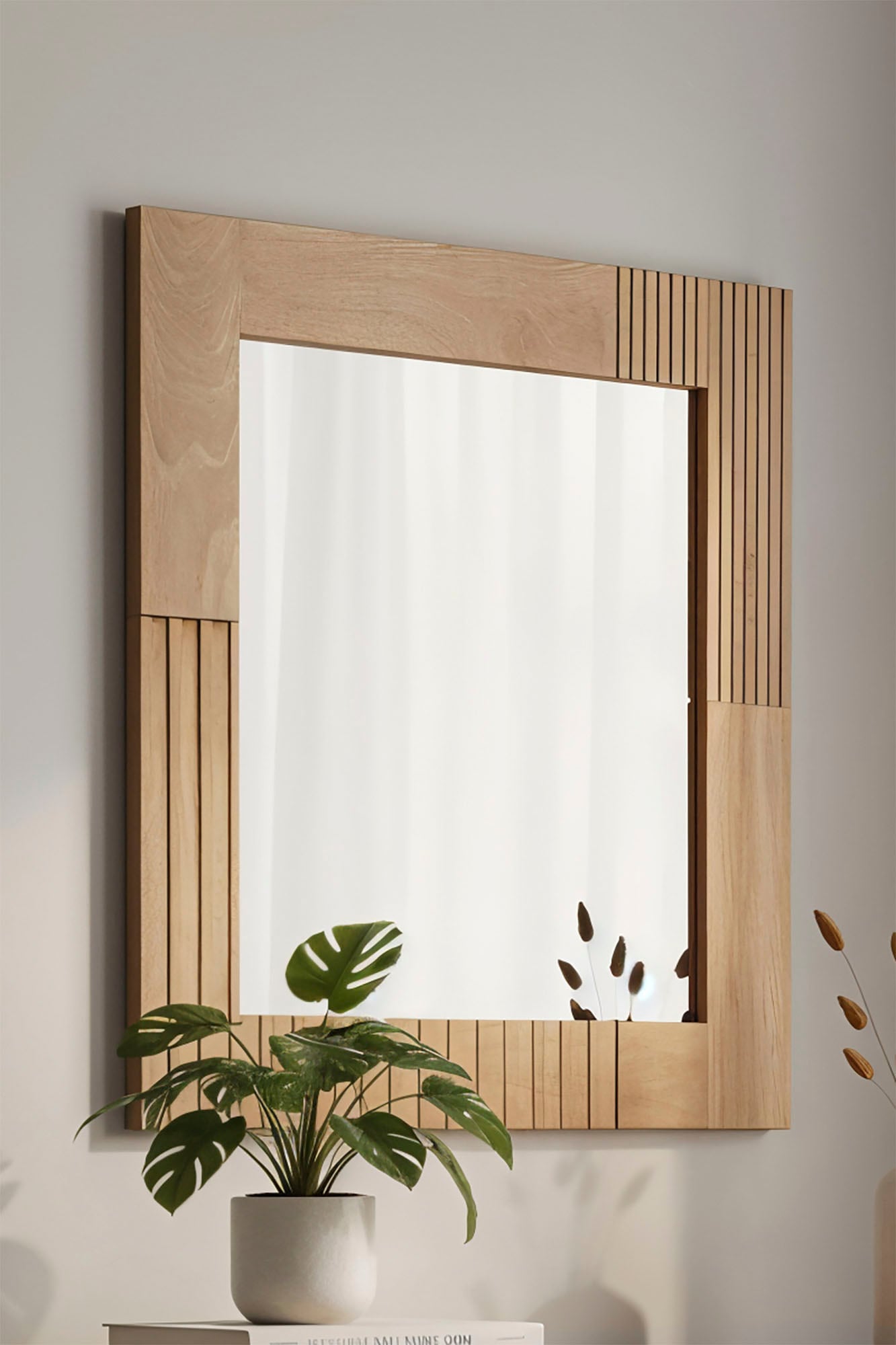 SIT Miroir mural »Broome aus Mangoholz mit 10 cm Rahmen & Lamellendesign« cadre massif en bois de manguier avec grain naturel et optique à lamelles