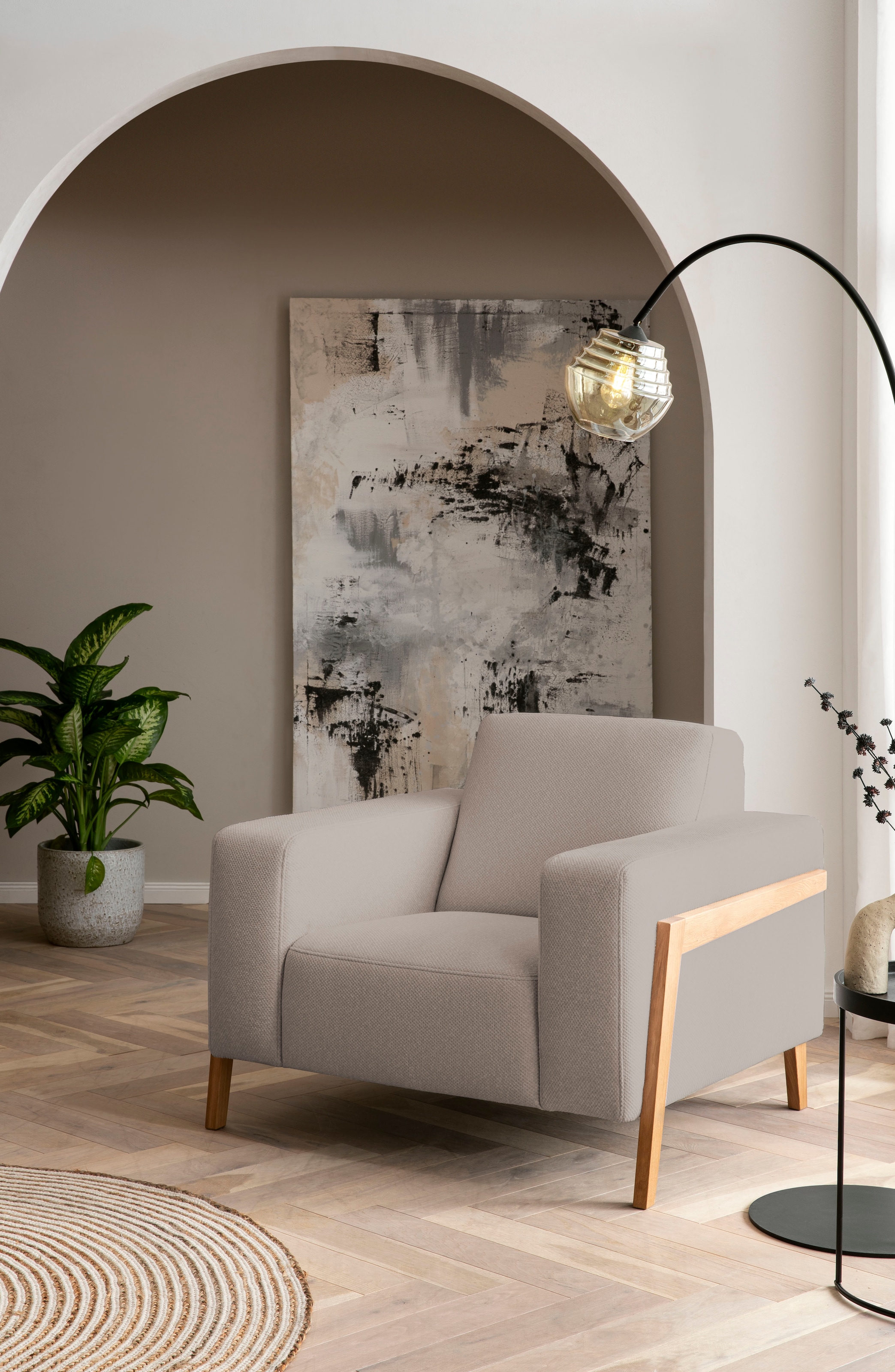 exxpo - sofa fashion Sessel »Starr, Loungesessel«, im Scandinavian Design, mit Massive Holzfüsse, frei im Raum stellbar
