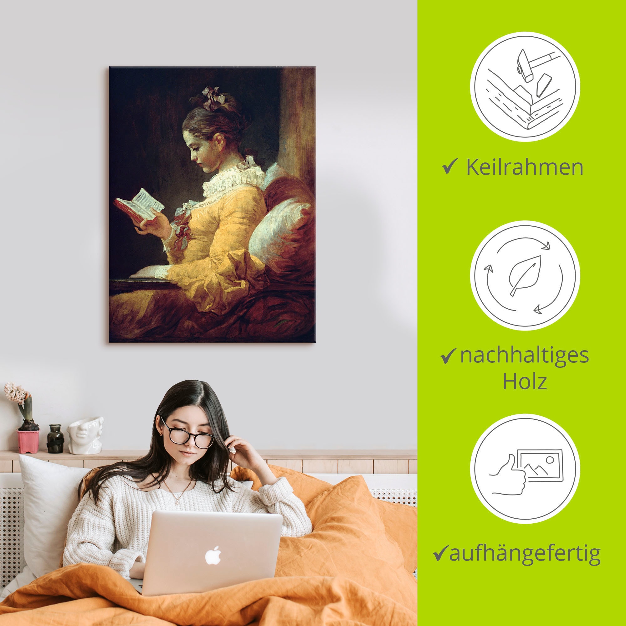Artland Wandbild »Lesendes Mädchen. Um 1776«, Frau, (1 St.), als Leinwandbild, Poster in verschied. Grössen